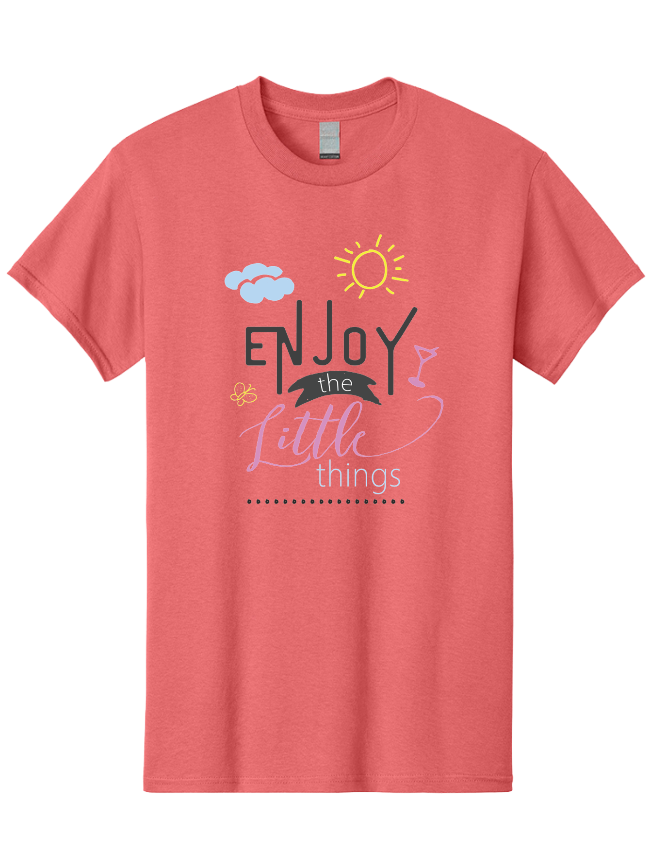 Enjoy-The-Little-Things Men'S Graphic Tee, 100% Cotton, Comfortable Casual Summer Wear, Machine Washable, Inspirational Quote, Motivational Phrase, Enjoy The Little Things, Positive Vibes, Happy Feelings, Sunshine, Cocktail, Relaxation, Aac687