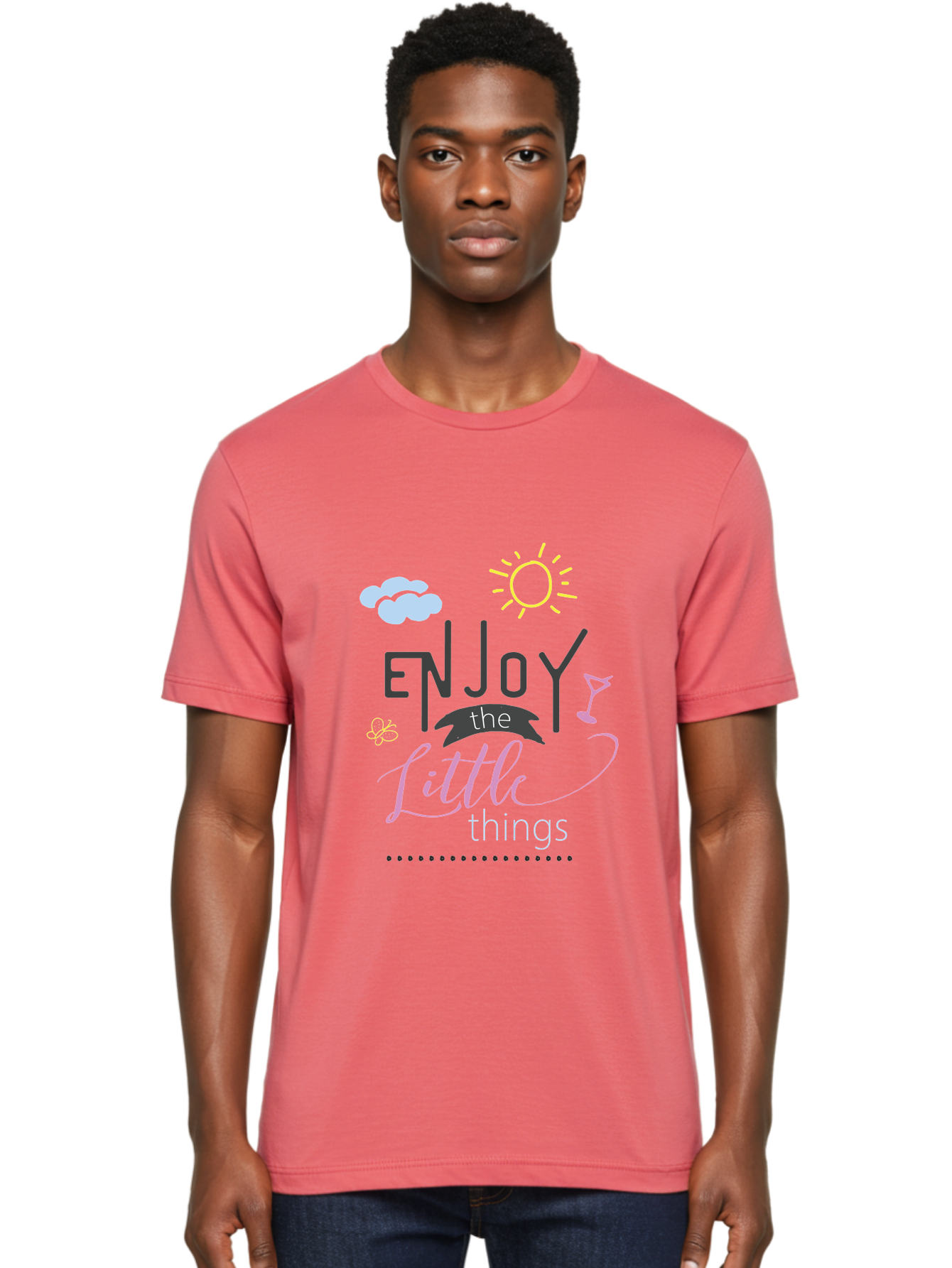 Enjoy-The-Little-Things Men'S Graphic Tee, 100% Cotton, Comfortable Casual Summer Wear, Machine Washable, Inspirational Quote, Motivational Phrase, Enjoy The Little Things, Positive Vibes, Happy Feelings, Sunshine, Cocktail, Relaxation, Aac687