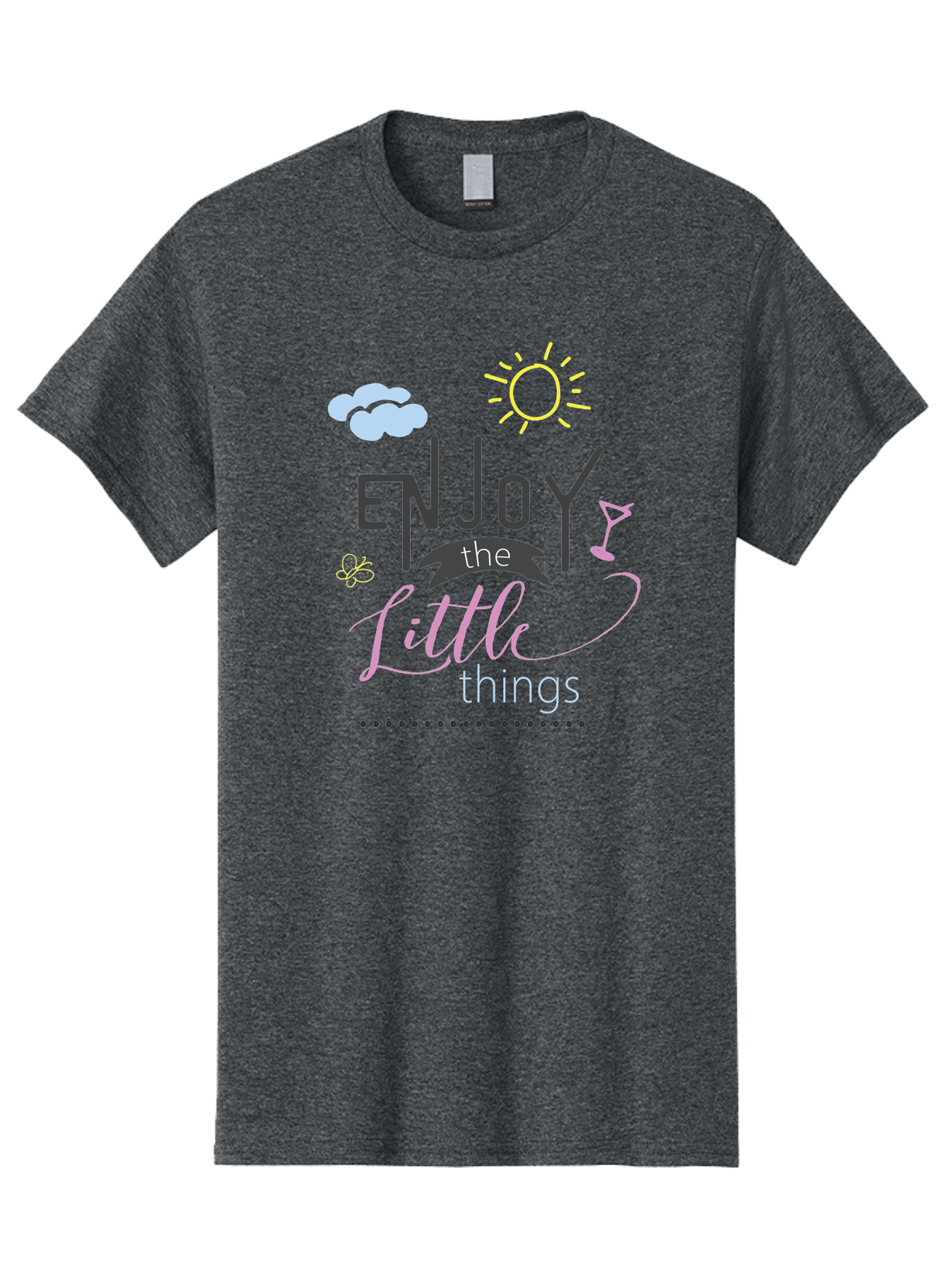 Enjoy-The-Little-Things Men'S Graphic Tee, 100% Cotton, Comfortable Casual Summer Wear, Machine Washable, Inspirational Quote, Motivational Phrase, Enjoy The Little Things, Positive Vibes, Happy Feelings, Sunshine, Cocktail, Relaxation, Aac687