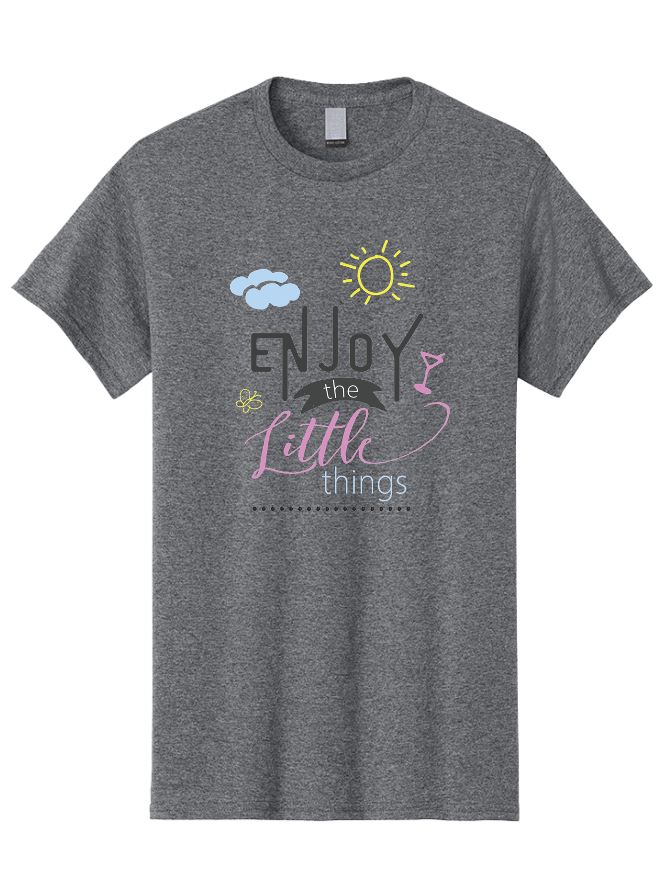 Enjoy-The-Little-Things Men'S Graphic Tee, 100% Cotton, Comfortable Casual Summer Wear, Machine Washable, Inspirational Quote, Motivational Phrase, Enjoy The Little Things, Positive Vibes, Happy Feelings, Sunshine, Cocktail, Relaxation, Aac687