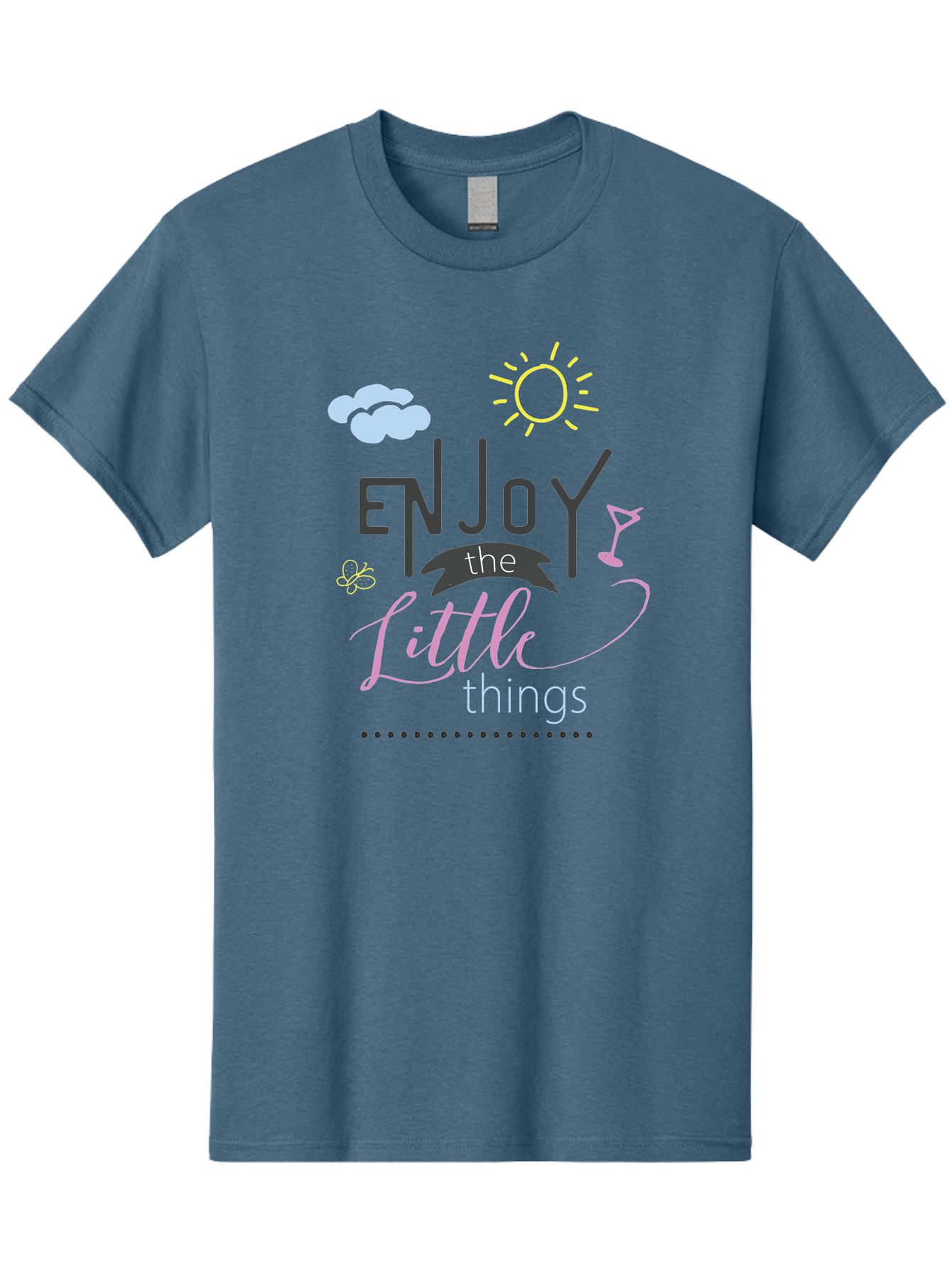 Enjoy-The-Little-Things Men'S Graphic Tee, 100% Cotton, Comfortable Casual Summer Wear, Machine Washable, Inspirational Quote, Motivational Phrase, Enjoy The Little Things, Positive Vibes, Happy Feelings, Sunshine, Cocktail, Relaxation, Aac687