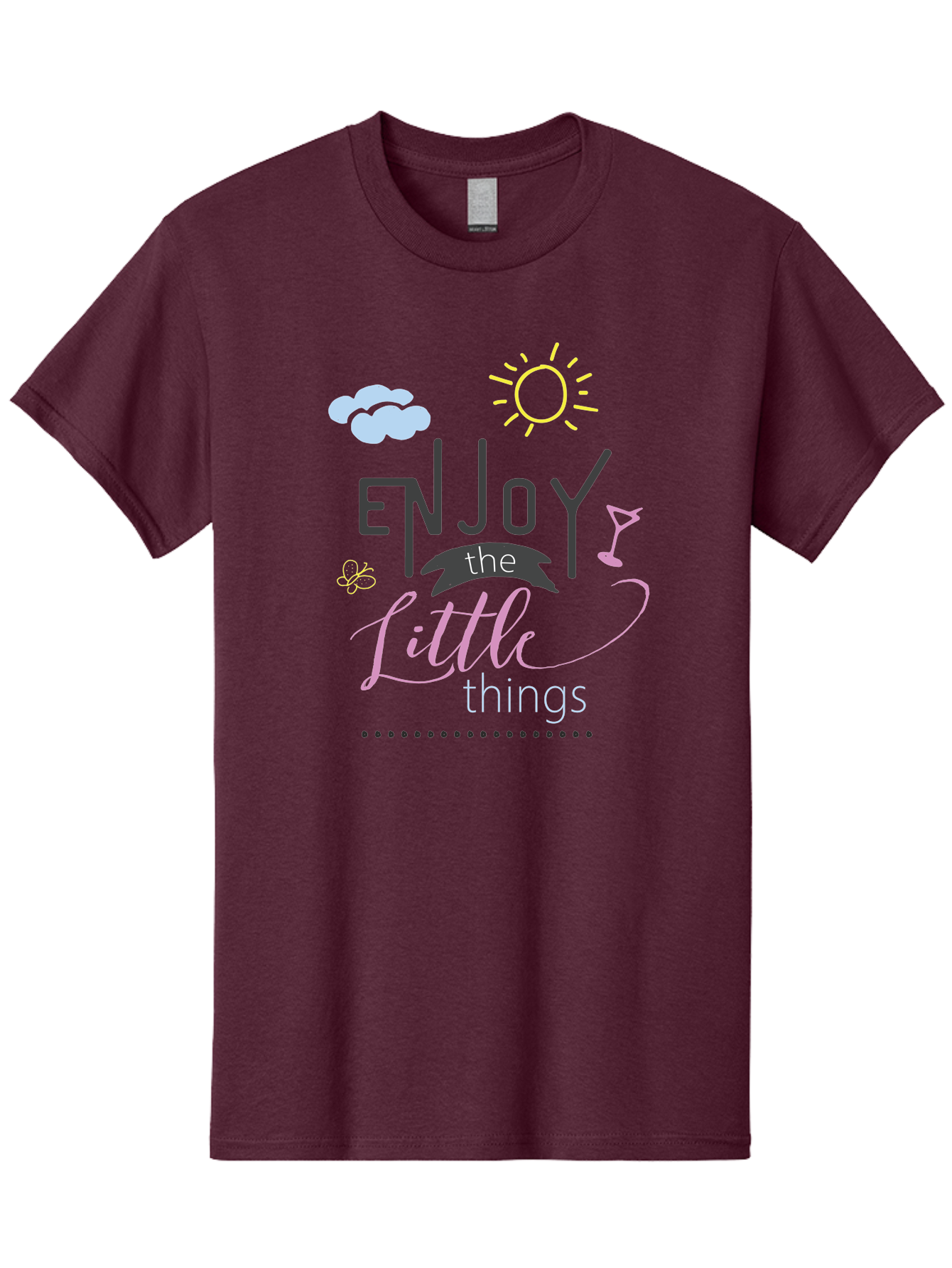 Enjoy-The-Little-Things Men'S Graphic Tee, 100% Cotton, Comfortable Casual Summer Wear, Machine Washable, Inspirational Quote, Motivational Phrase, Enjoy The Little Things, Positive Vibes, Happy Feelings, Sunshine, Cocktail, Relaxation, Aac687