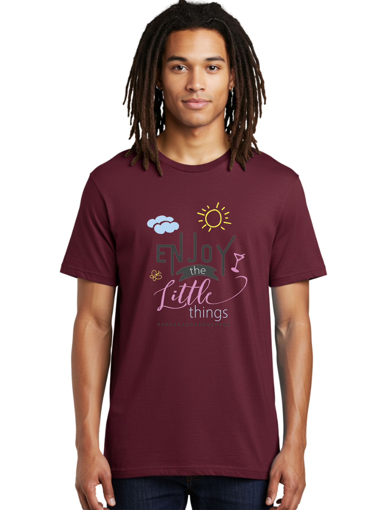 Enjoy-The-Little-Things Men'S Graphic Tee, 100% Cotton, Comfortable Casual Summer Wear, Machine Washable, Inspirational Quote, Motivational Phrase, Enjoy The Little Things, Positive Vibes, Happy Feelings, Sunshine, Cocktail, Relaxation, Aac687