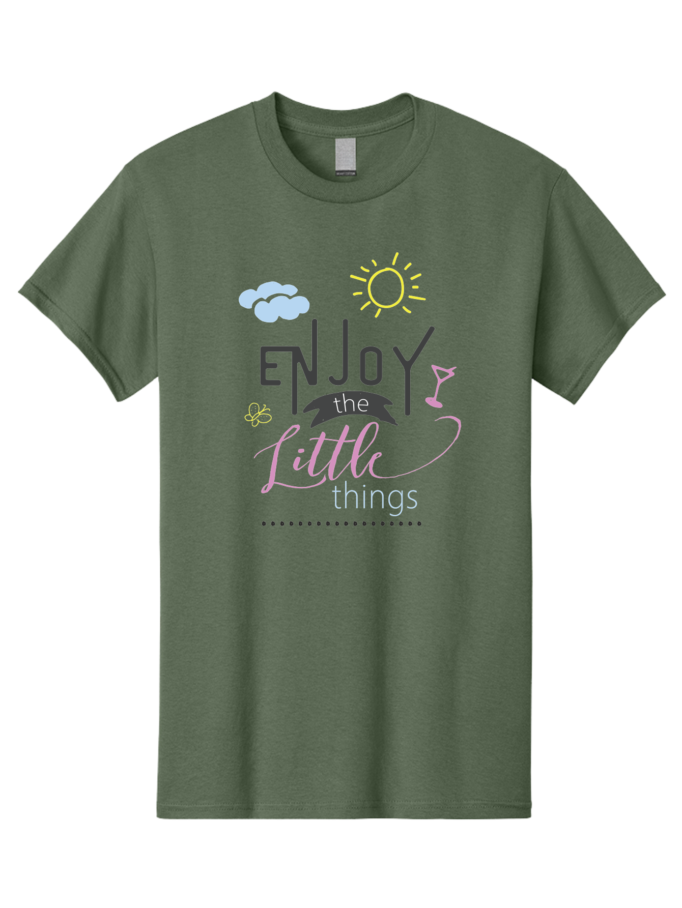 Enjoy-The-Little-Things Men'S Graphic Tee, 100% Cotton, Comfortable Casual Summer Wear, Machine Washable, Inspirational Quote, Motivational Phrase, Enjoy The Little Things, Positive Vibes, Happy Feelings, Sunshine, Cocktail, Relaxation, Aac687