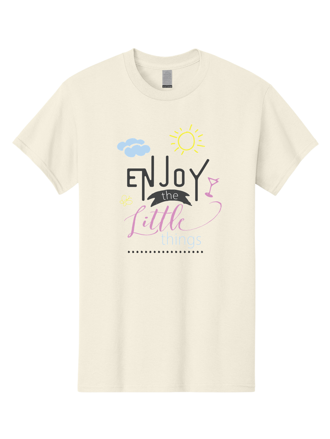 Enjoy-The-Little-Things Men'S Graphic Tee, 100% Cotton, Comfortable Casual Summer Wear, Machine Washable, Inspirational Quote, Motivational Phrase, Enjoy The Little Things, Positive Vibes, Happy Feelings, Sunshine, Cocktail, Relaxation, Aac687