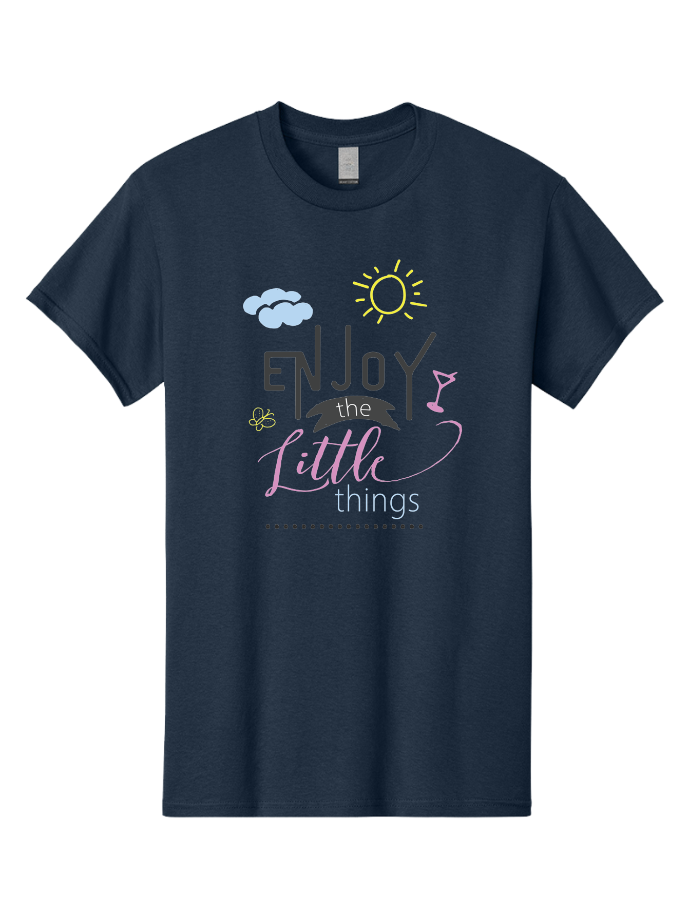 Enjoy-The-Little-Things Men'S Graphic Tee, 100% Cotton, Comfortable Casual Summer Wear, Machine Washable, Inspirational Quote, Motivational Phrase, Enjoy The Little Things, Positive Vibes, Happy Feelings, Sunshine, Cocktail, Relaxation, Aac687