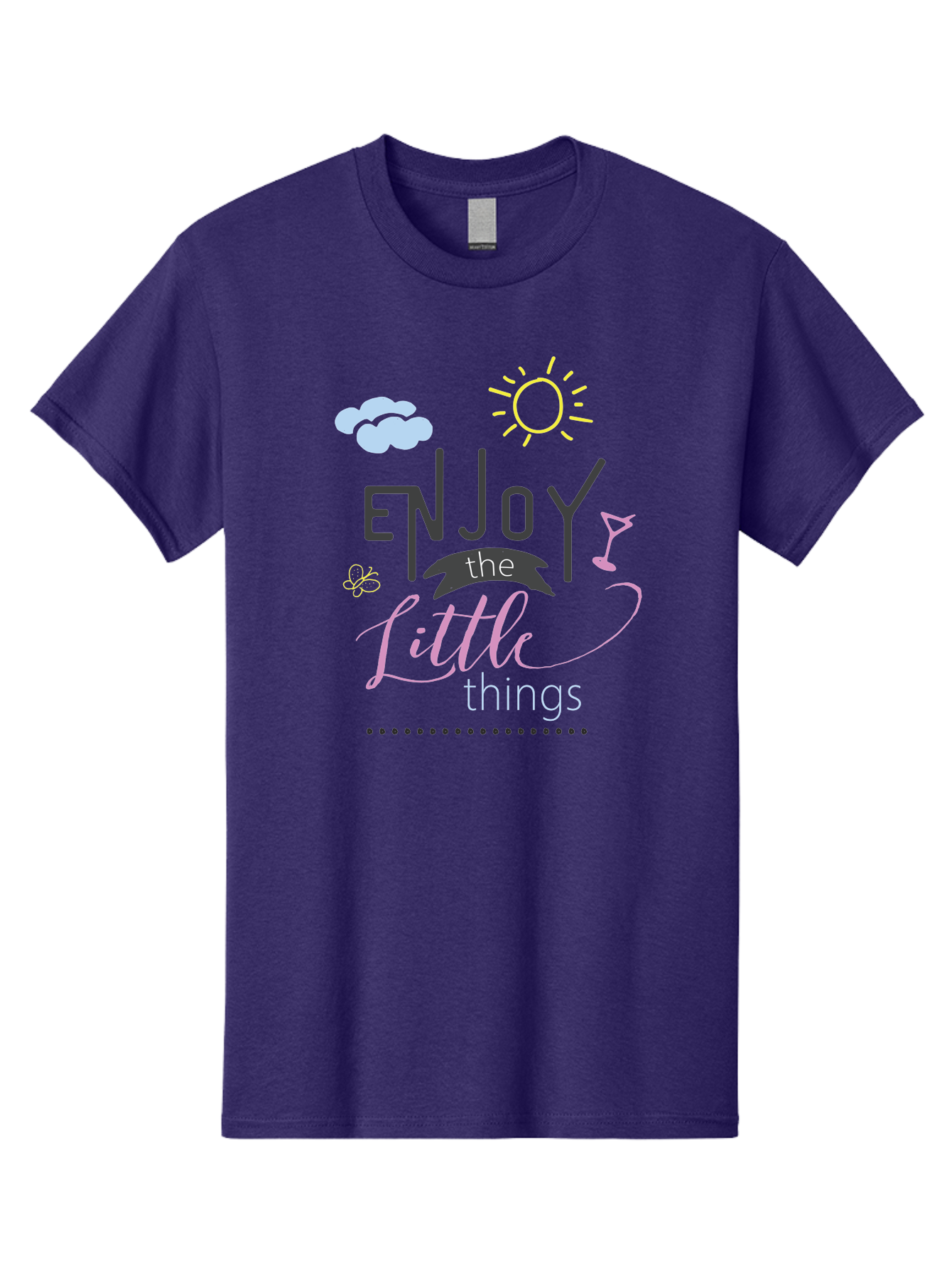 Enjoy-The-Little-Things Men'S Graphic Tee, 100% Cotton, Comfortable Casual Summer Wear, Machine Washable, Inspirational Quote, Motivational Phrase, Enjoy The Little Things, Positive Vibes, Happy Feelings, Sunshine, Cocktail, Relaxation, Aac687