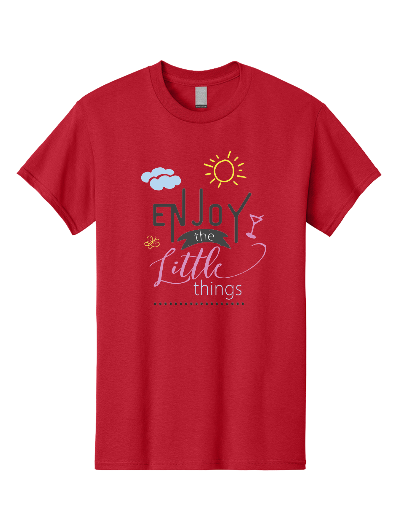 Enjoy-The-Little-Things Men'S Graphic Tee, 100% Cotton, Comfortable Casual Summer Wear, Machine Washable, Inspirational Quote, Motivational Phrase, Enjoy The Little Things, Positive Vibes, Happy Feelings, Sunshine, Cocktail, Relaxation, Aac687