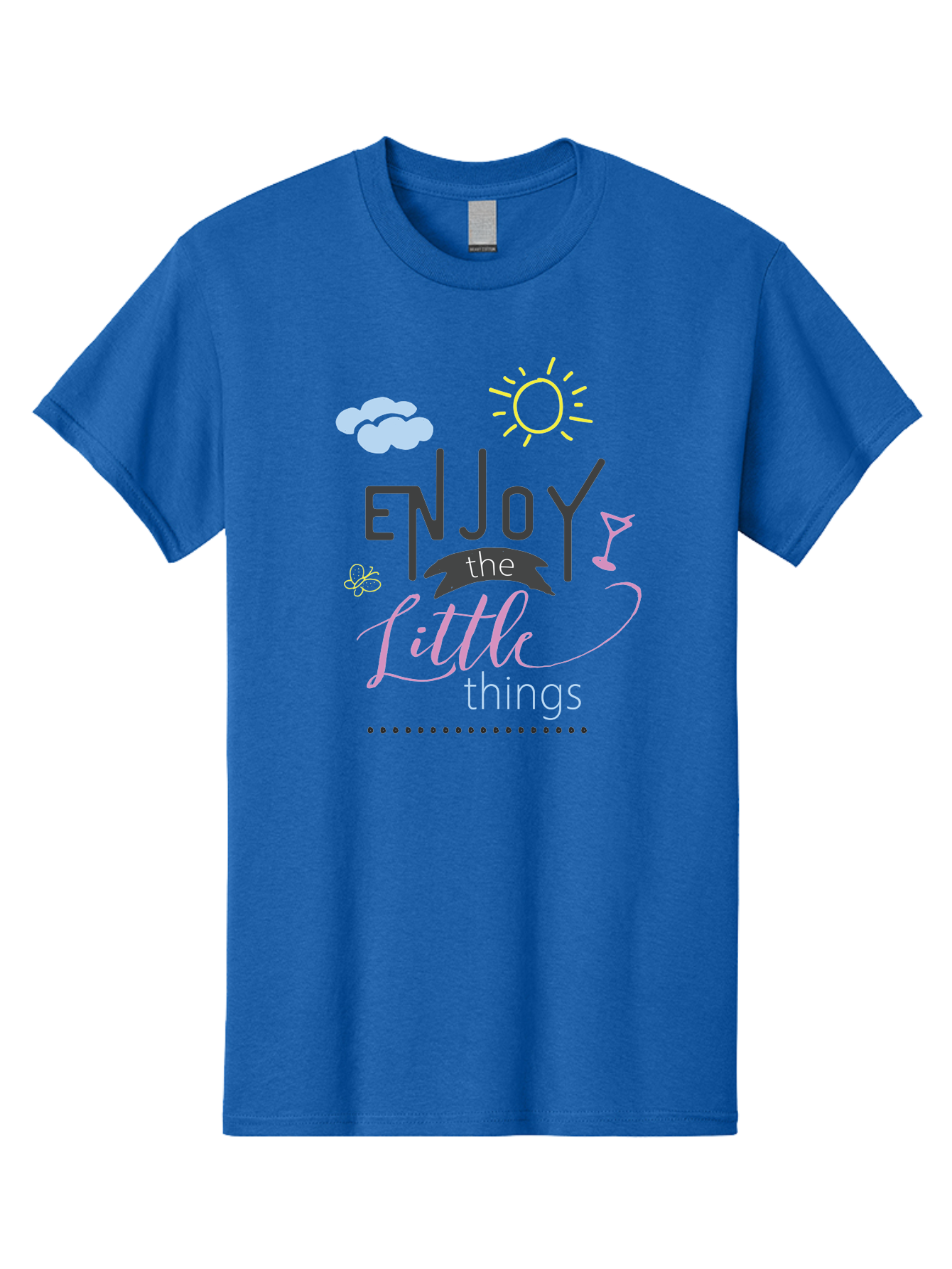 Enjoy-The-Little-Things Men'S Graphic Tee, 100% Cotton, Comfortable Casual Summer Wear, Machine Washable, Inspirational Quote, Motivational Phrase, Enjoy The Little Things, Positive Vibes, Happy Feelings, Sunshine, Cocktail, Relaxation, Aac687