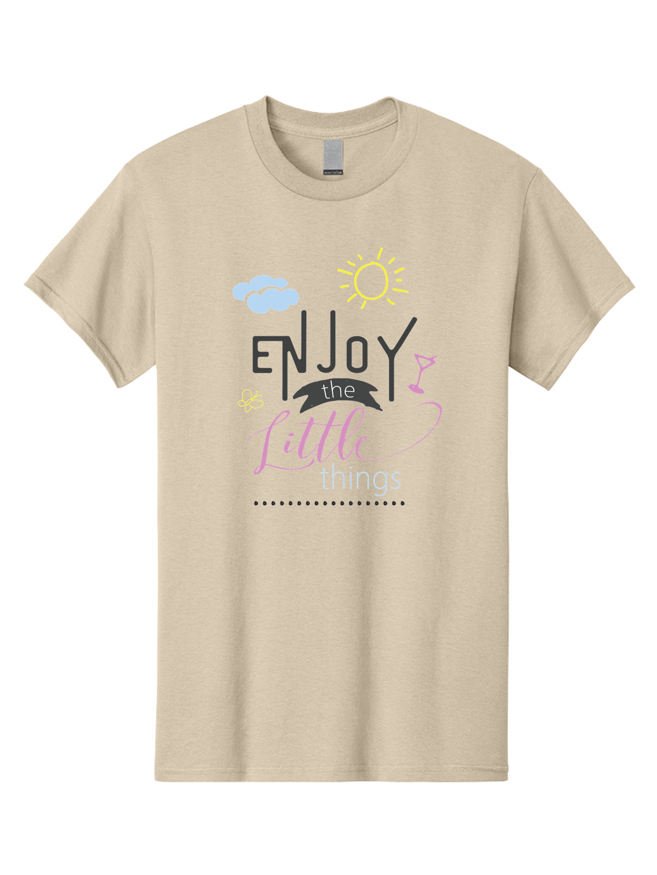 Enjoy-The-Little-Things Men'S Graphic Tee, 100% Cotton, Comfortable Casual Summer Wear, Machine Washable, Inspirational Quote, Motivational Phrase, Enjoy The Little Things, Positive Vibes, Happy Feelings, Sunshine, Cocktail, Relaxation, Aac687