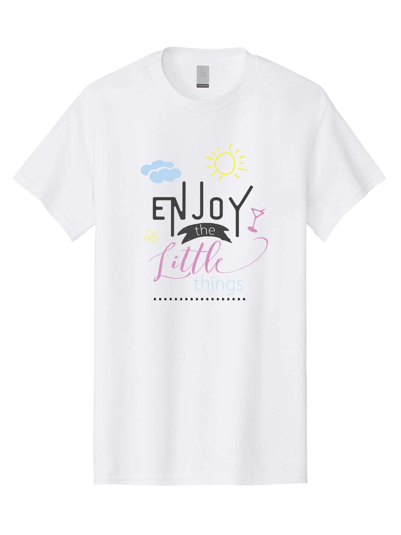 Enjoy-The-Little-Things Men'S Graphic Tee, 100% Cotton, Comfortable Casual Summer Wear, Machine Washable, Inspirational Quote, Motivational Phrase, Enjoy The Little Things, Positive Vibes, Happy Feelings, Sunshine, Cocktail, Relaxation, Aac687