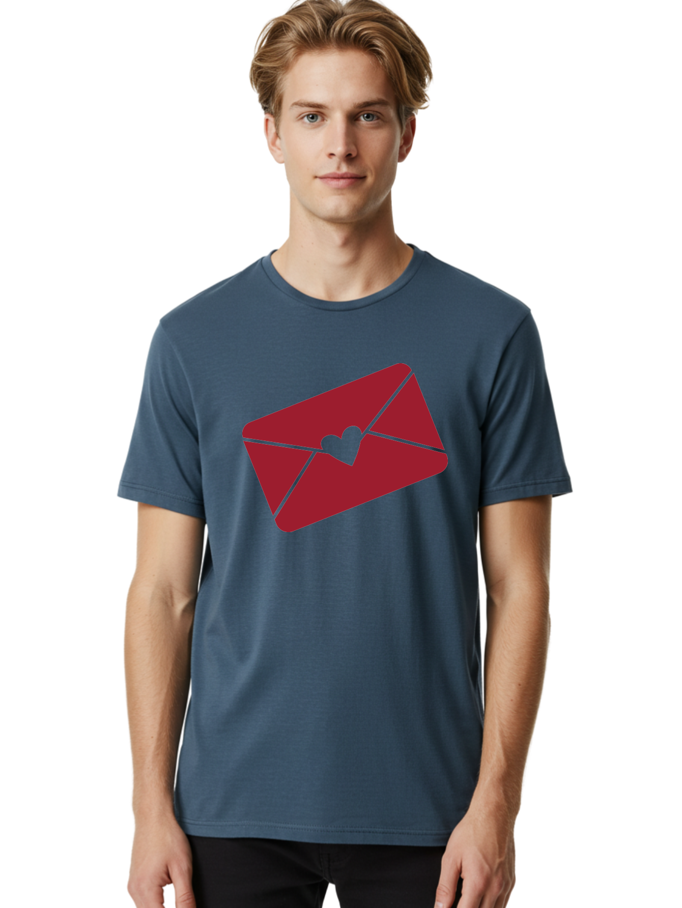 Envelope-With-Heart Men'S Graphic Tee, 100% Cotton, Comfortable Casual Summer Wear, Machine Washable, Love Letter, Romantic Gesture, Valentines Day Card, Heart Symbol, Sealed Envelope, Affectionate Message, Digital Illustration, Aac689