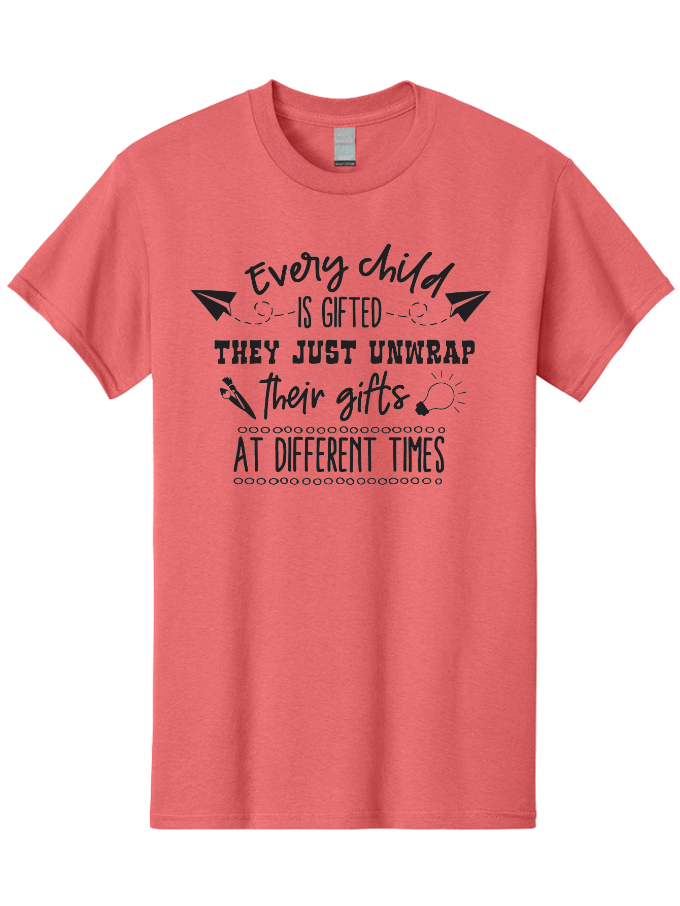 Every-Child-Is-Gifted Men'S Graphic Tee, 100% Cotton, Comfortable Casual Summer Wear, Machine Washable, Inspirational Quote, Motivational Message, Every Child Is Gifted, Different Learning Styles, Unique Abilities, Creativity, Individuality, Aac690