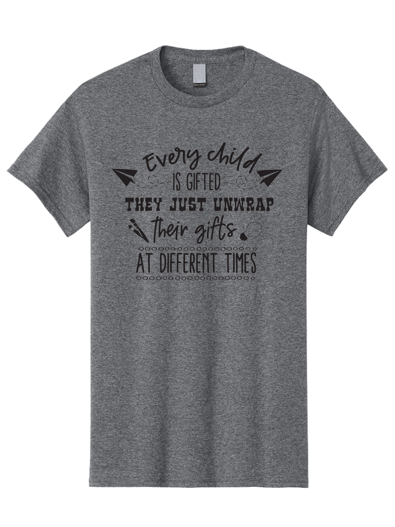 Every-Child-Is-Gifted Men'S Graphic Tee, 100% Cotton, Comfortable Casual Summer Wear, Machine Washable, Inspirational Quote, Motivational Message, Every Child Is Gifted, Different Learning Styles, Unique Abilities, Creativity, Individuality, Aac690