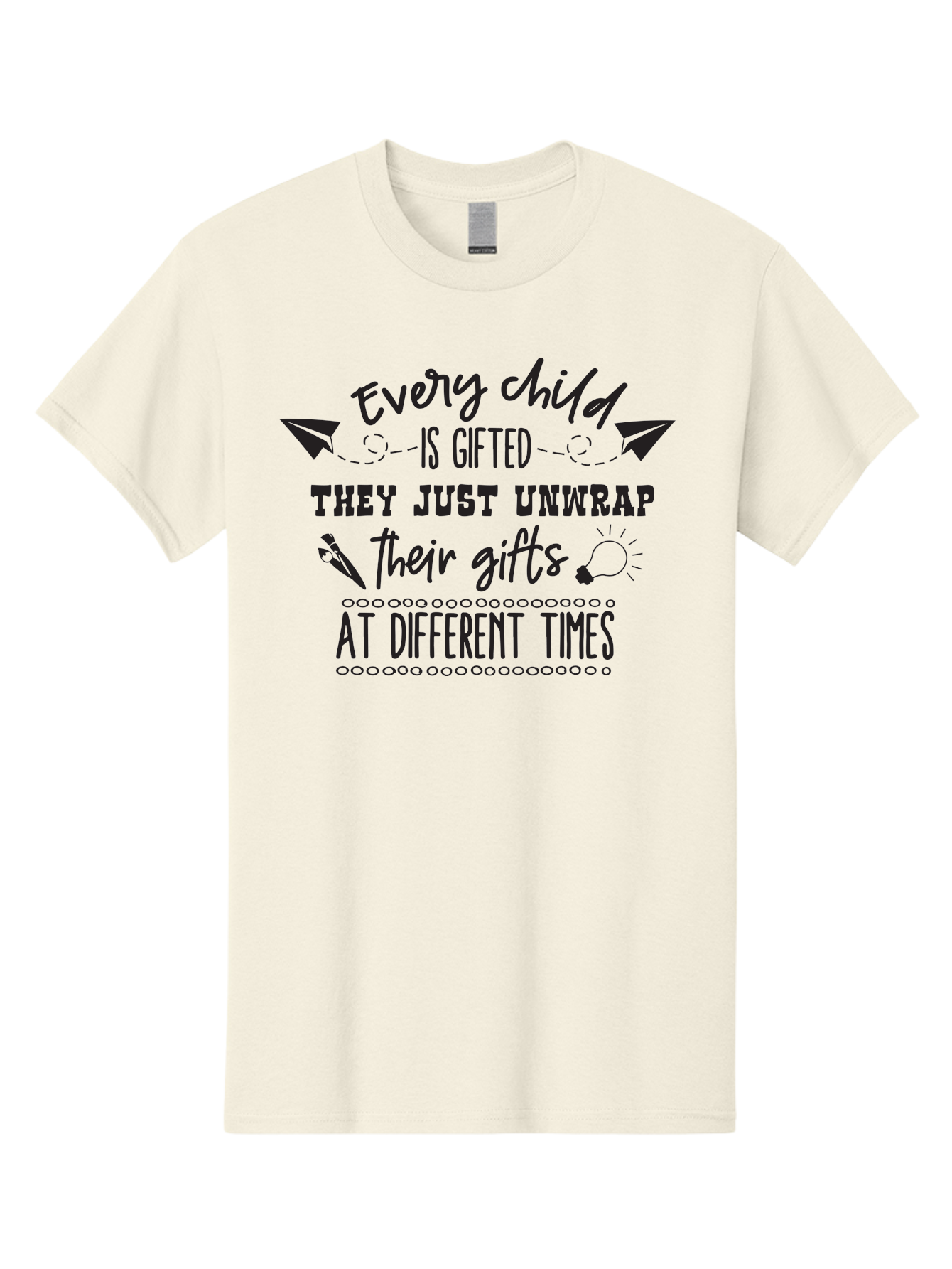 Every-Child-Is-Gifted Men'S Graphic Tee, 100% Cotton, Comfortable Casual Summer Wear, Machine Washable, Inspirational Quote, Motivational Message, Every Child Is Gifted, Different Learning Styles, Unique Abilities, Creativity, Individuality, Aac690