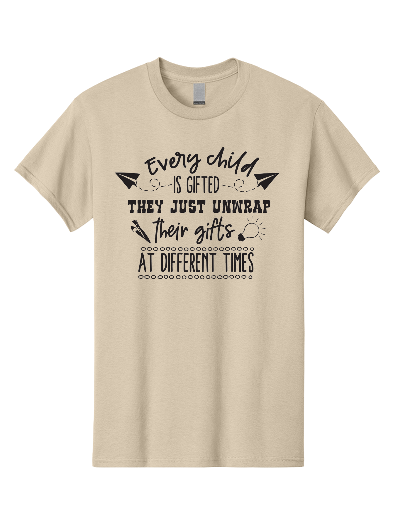 Every-Child-Is-Gifted Men'S Graphic Tee, 100% Cotton, Comfortable Casual Summer Wear, Machine Washable, Inspirational Quote, Motivational Message, Every Child Is Gifted, Different Learning Styles, Unique Abilities, Creativity, Individuality, Aac690
