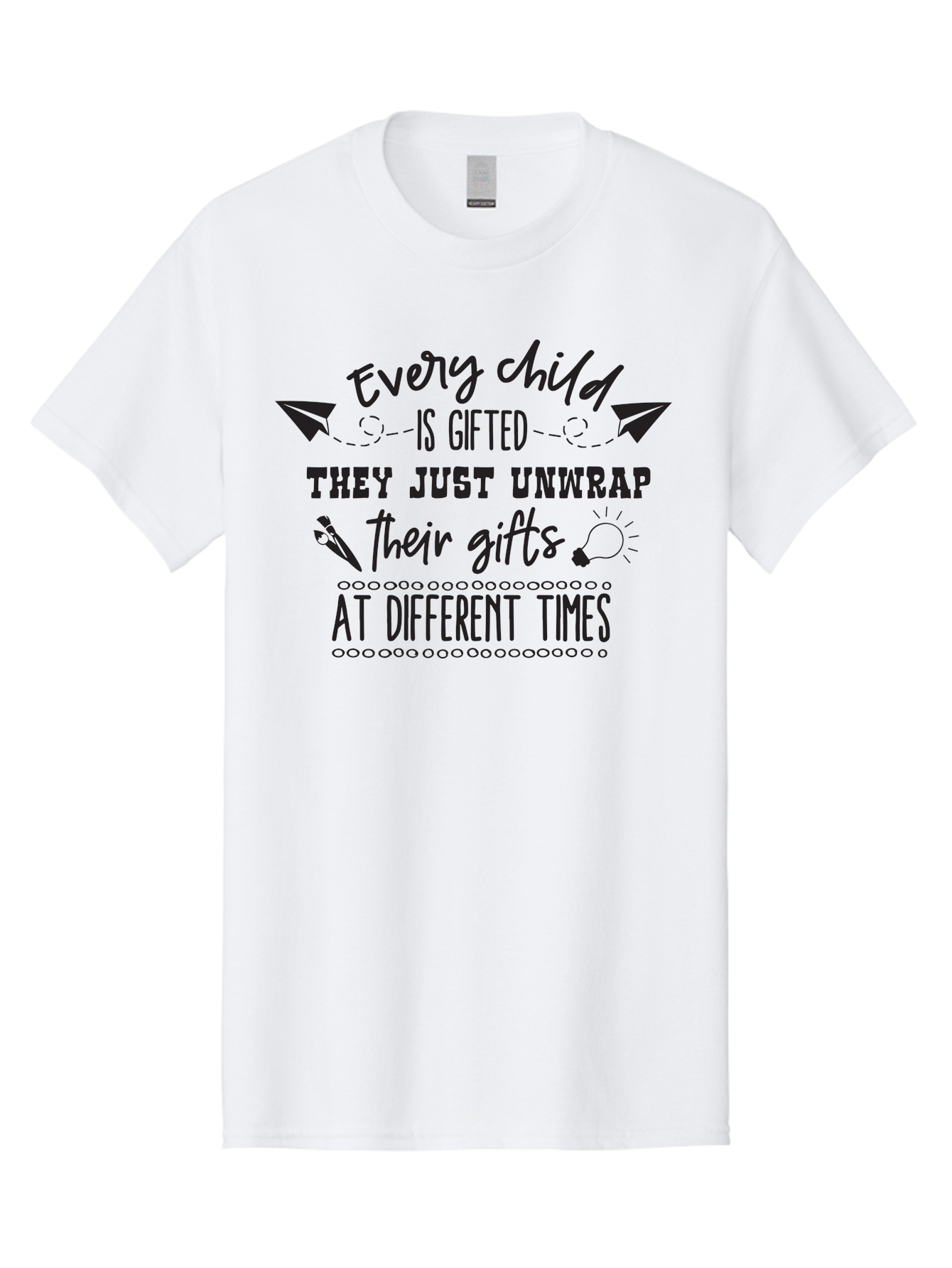 Every-Child-Is-Gifted Men'S Graphic Tee, 100% Cotton, Comfortable Casual Summer Wear, Machine Washable, Inspirational Quote, Motivational Message, Every Child Is Gifted, Different Learning Styles, Unique Abilities, Creativity, Individuality, Aac690