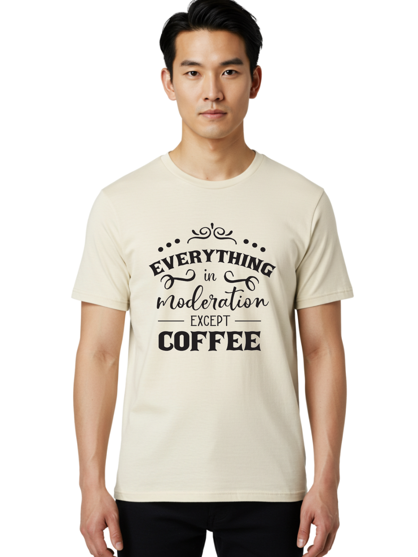 Everything-In-Moderation-Except-Coffee Men'S Graphic Tee, 100% Cotton, Comfortable Casual Summer Wear, Machine Washable, Coffee Quote, Motivational Quote, Inspirational Quote, Funny Quote, Coffee Lover, Coffee Humor, Coffee Culture, Aac694