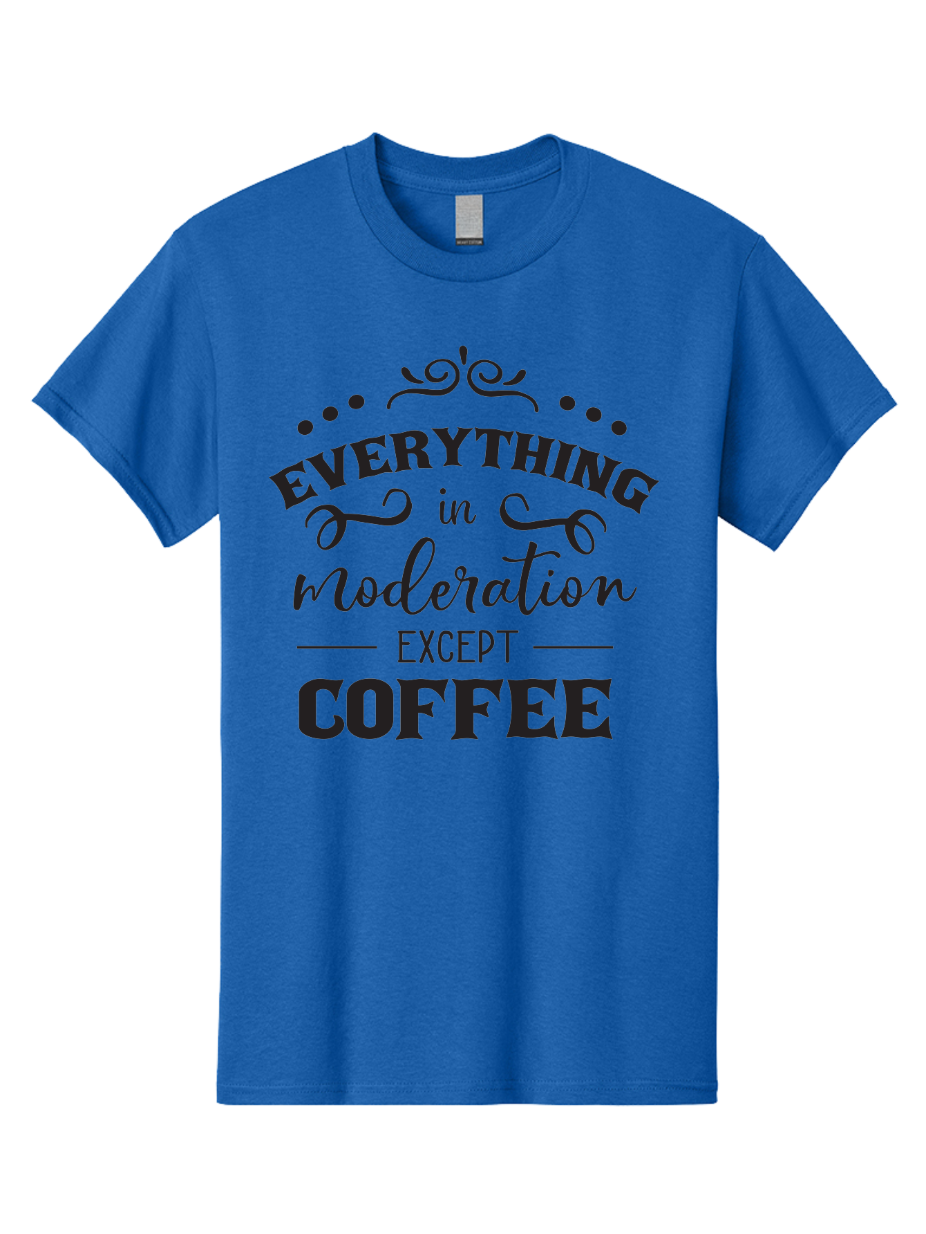 Everything-In-Moderation-Except-Coffee Men'S Graphic Tee, 100% Cotton, Comfortable Casual Summer Wear, Machine Washable, Coffee Quote, Motivational Quote, Inspirational Quote, Funny Quote, Coffee Lover, Coffee Humor, Coffee Culture, Aac694