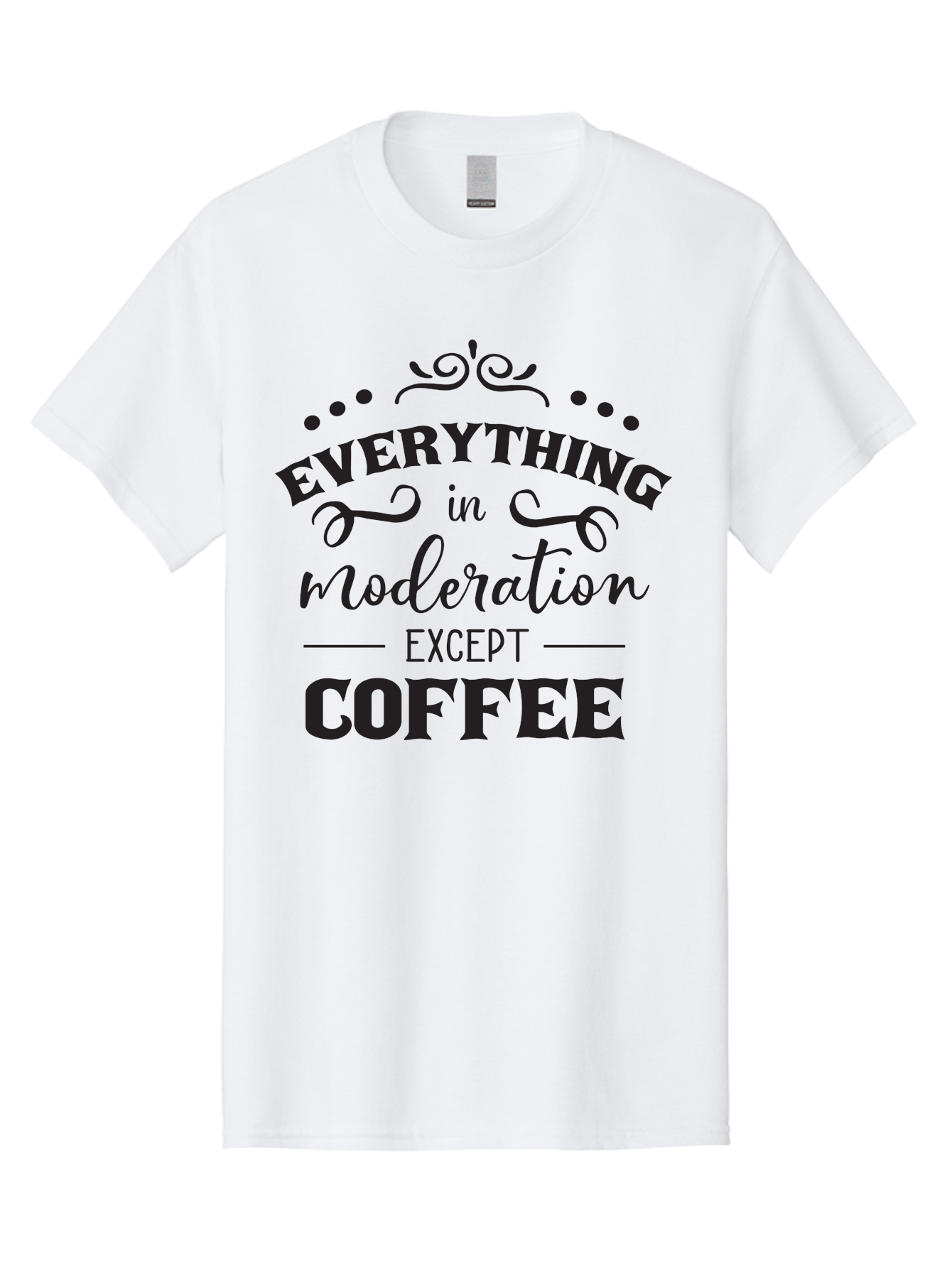 Everything-In-Moderation-Except-Coffee Men'S Graphic Tee, 100% Cotton, Comfortable Casual Summer Wear, Machine Washable, Coffee Quote, Motivational Quote, Inspirational Quote, Funny Quote, Coffee Lover, Coffee Humor, Coffee Culture, Aac694
