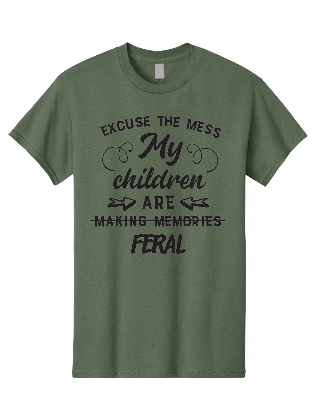 Excuse-The-Mess-My-Children-Are-Feral Men'S Graphic Tee, 100% Cotton, Comfortable Casual Summer Wear, Machine Washable, Funny Parenting Quote, Humorous Saying, Messy Household, Parenting Humor, Sassy Saying, Crossed Out Text, Witty Phrase Aac695