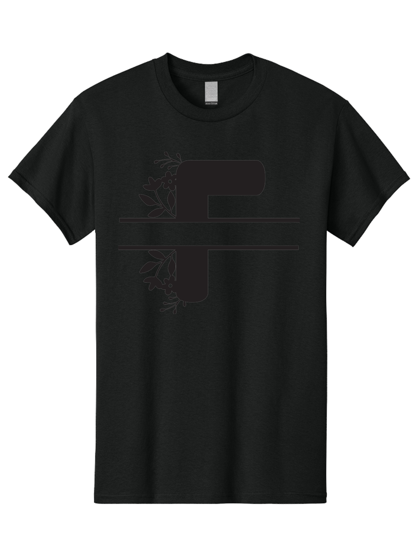 F-1 Men'S Graphic Tee, 100% Cotton, Comfortable Casual Summer Wear, Machine Washable, Floral Alphabet, Letter F, Black Font, Botanical Design, Floral Elements, Leafy Details, Elegant Typography, Decorative Lettering Aac699