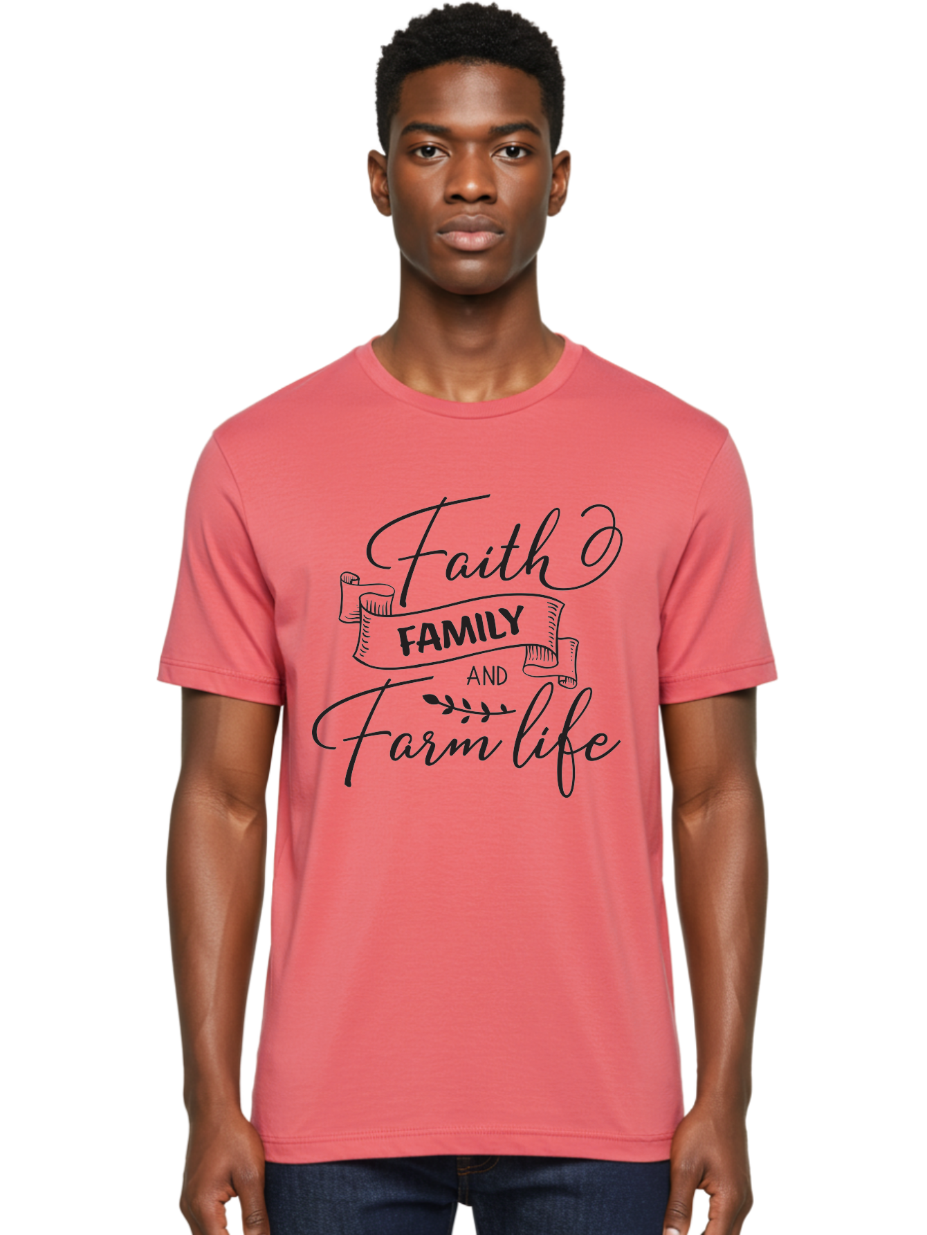 Faith-Family-And-Farm-Life Men'S Graphic Tee, 100% Cotton, Comfortable Casual Summer Wear, Machine Washable, Faith And Family Values, Farm Life, Rural Living, Agricultural Lifestyle, Family Bonding, Country Charm, Inspirational Quotes, Aac701
