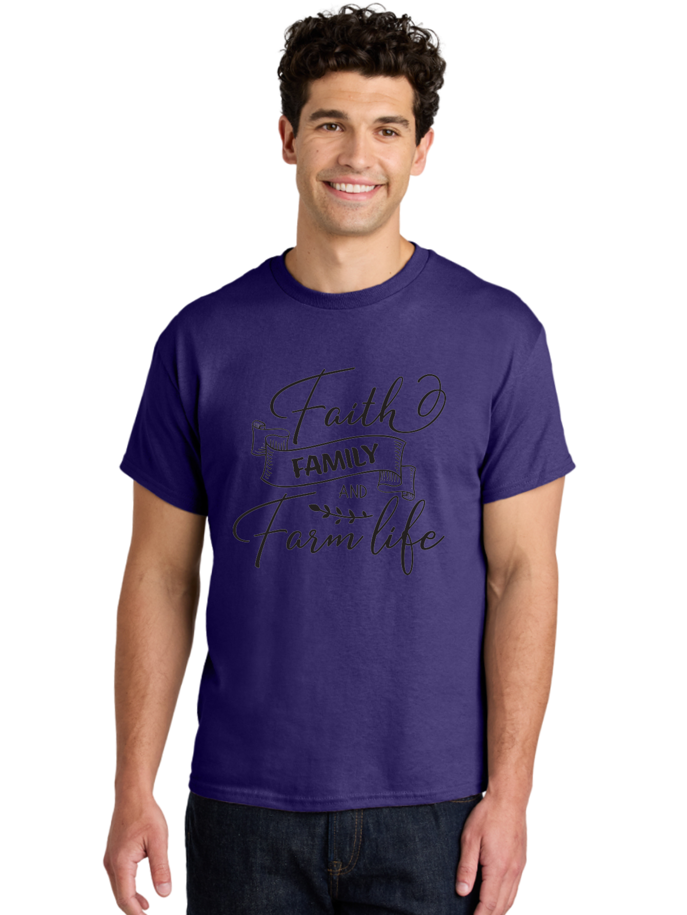 Faith-Family-And-Farm-Life Men'S Graphic Tee, 100% Cotton, Comfortable Casual Summer Wear, Machine Washable, Faith And Family Values, Farm Life, Rural Living, Agricultural Lifestyle, Family Bonding, Country Charm, Inspirational Quotes, Aac701