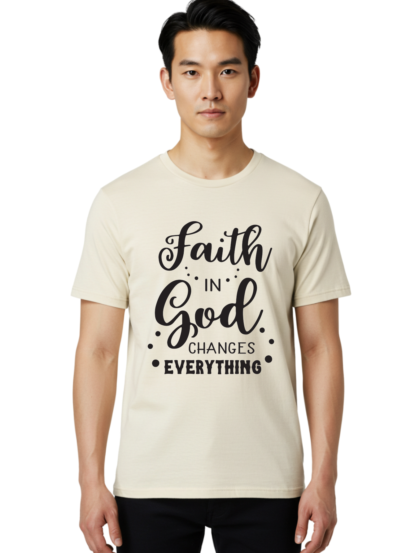 Faith-In-God-Changes-Everything Men'S Graphic Tee, 100% Cotton, Comfortable Casual Summer Wear, Machine Washable, Faith In God, Inspirational Quote, Spiritual Motivation, Positive Affirmation, Uplifting Message, Motivational Poster, Aac702