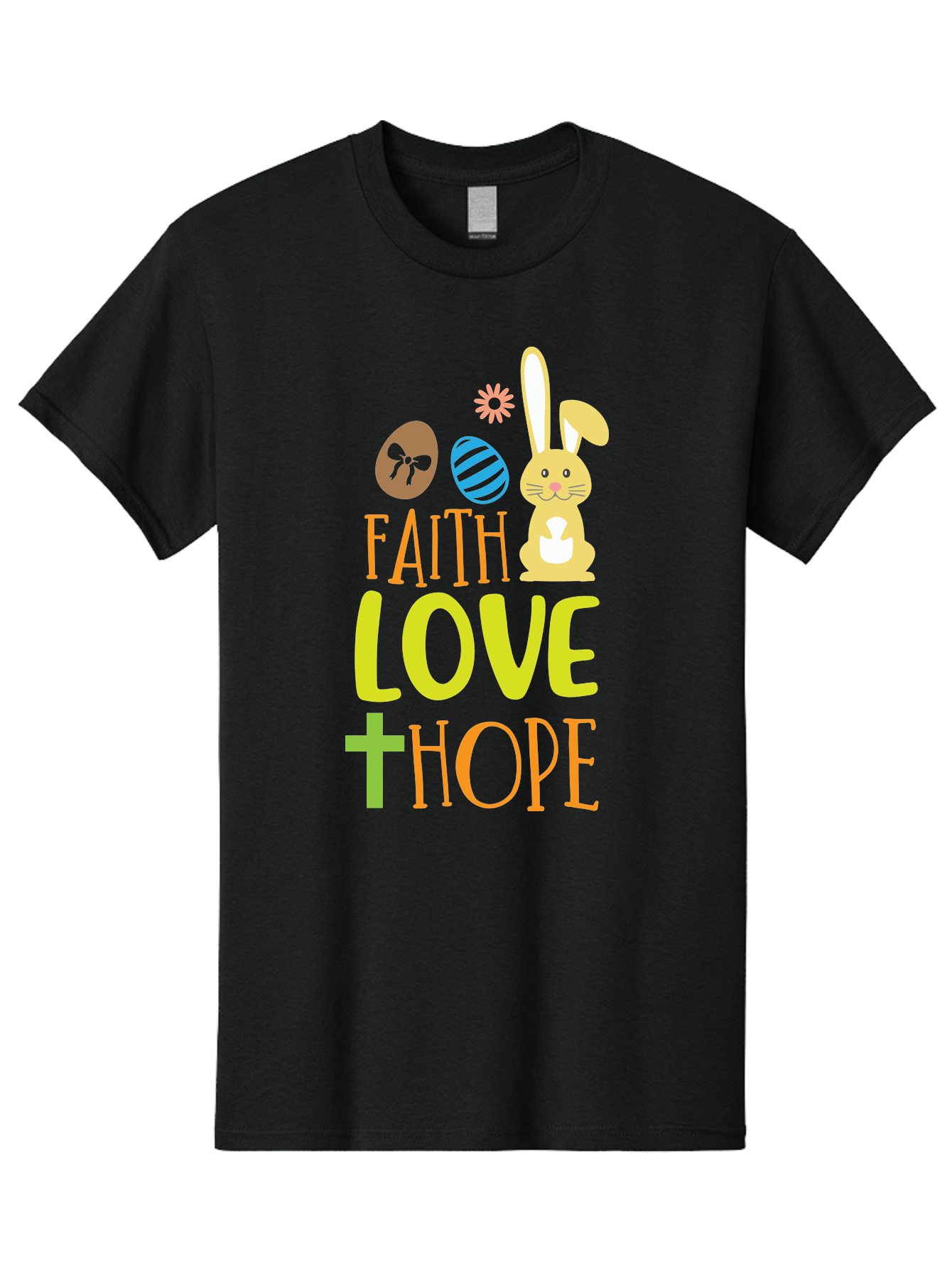 Faith-Love-Hope Men'S Graphic Tee, 100% Cotton, Comfortable Casual Summer Wear, Machine Washable, Easter Bunny, Faith Love Hope, Easter Eggs, Christian Symbolism, Inspirational Quote, Spring Theme, Pastel Colors, Holiday Design Aac703