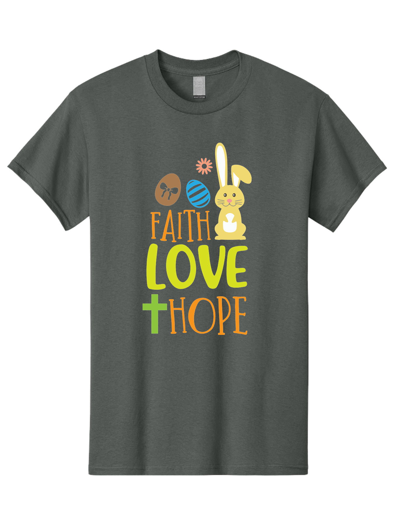 Faith-Love-Hope Men'S Graphic Tee, 100% Cotton, Comfortable Casual Summer Wear, Machine Washable, Easter Bunny, Faith Love Hope, Easter Eggs, Christian Symbolism, Inspirational Quote, Spring Theme, Pastel Colors, Holiday Design Aac703