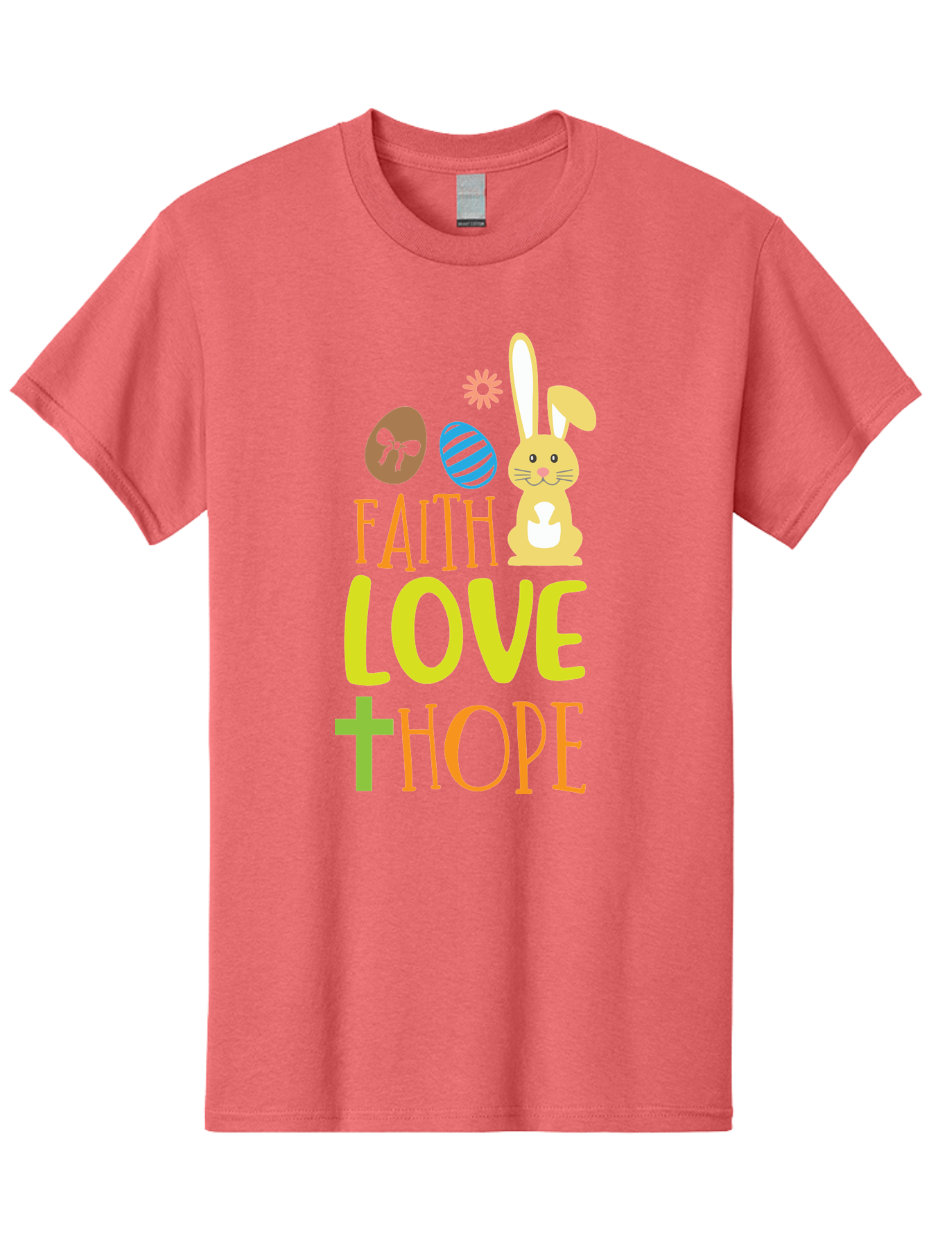 Faith-Love-Hope Men'S Graphic Tee, 100% Cotton, Comfortable Casual Summer Wear, Machine Washable, Easter Bunny, Faith Love Hope, Easter Eggs, Christian Symbolism, Inspirational Quote, Spring Theme, Pastel Colors, Holiday Design Aac703