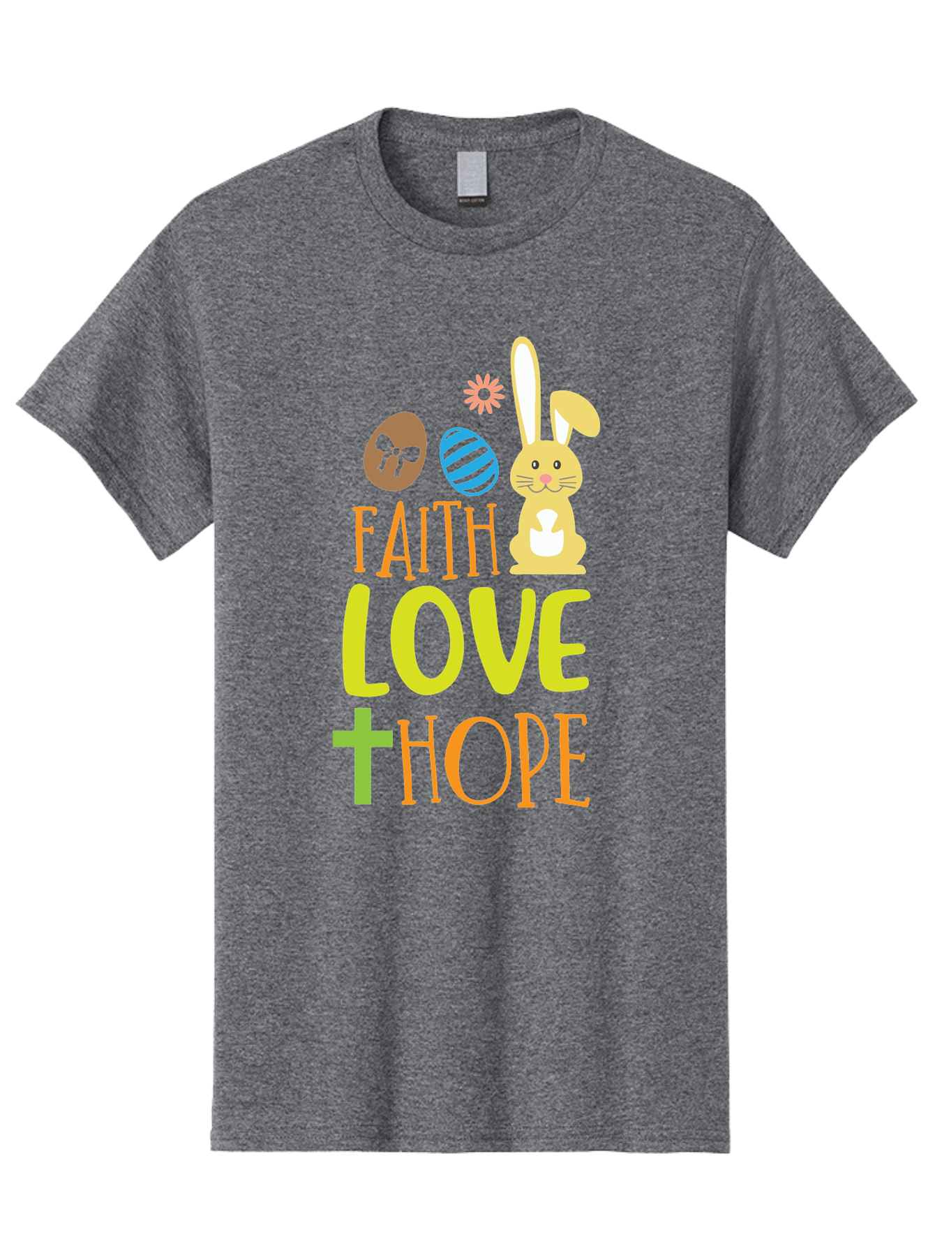 Faith-Love-Hope Men'S Graphic Tee, 100% Cotton, Comfortable Casual Summer Wear, Machine Washable, Easter Bunny, Faith Love Hope, Easter Eggs, Christian Symbolism, Inspirational Quote, Spring Theme, Pastel Colors, Holiday Design Aac703