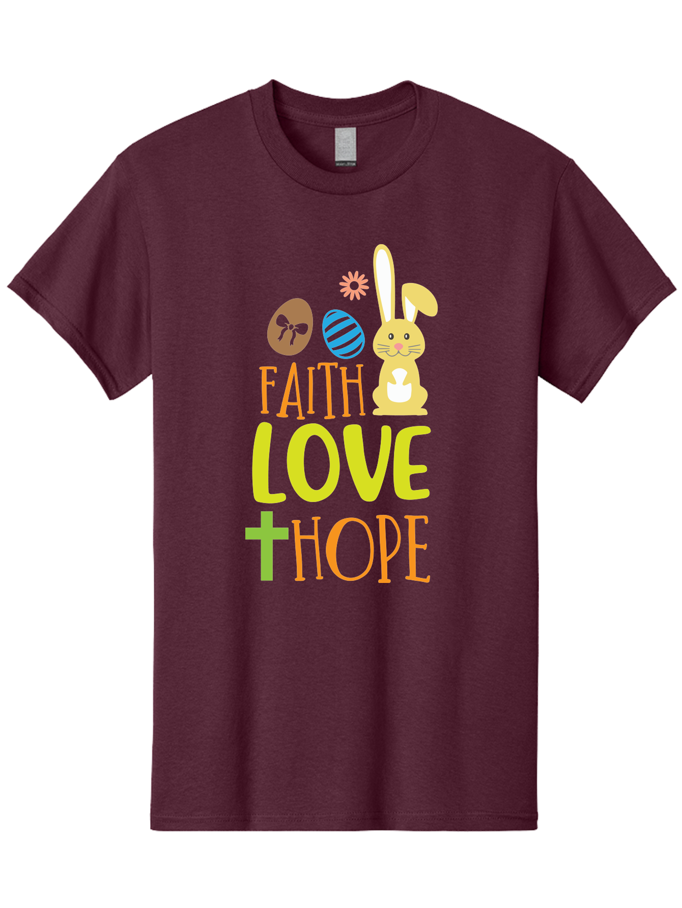 Faith-Love-Hope Men'S Graphic Tee, 100% Cotton, Comfortable Casual Summer Wear, Machine Washable, Easter Bunny, Faith Love Hope, Easter Eggs, Christian Symbolism, Inspirational Quote, Spring Theme, Pastel Colors, Holiday Design Aac703