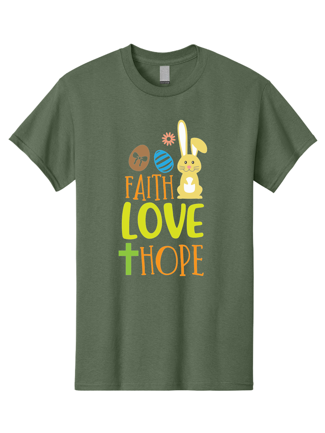 Faith-Love-Hope Men'S Graphic Tee, 100% Cotton, Comfortable Casual Summer Wear, Machine Washable, Easter Bunny, Faith Love Hope, Easter Eggs, Christian Symbolism, Inspirational Quote, Spring Theme, Pastel Colors, Holiday Design Aac703