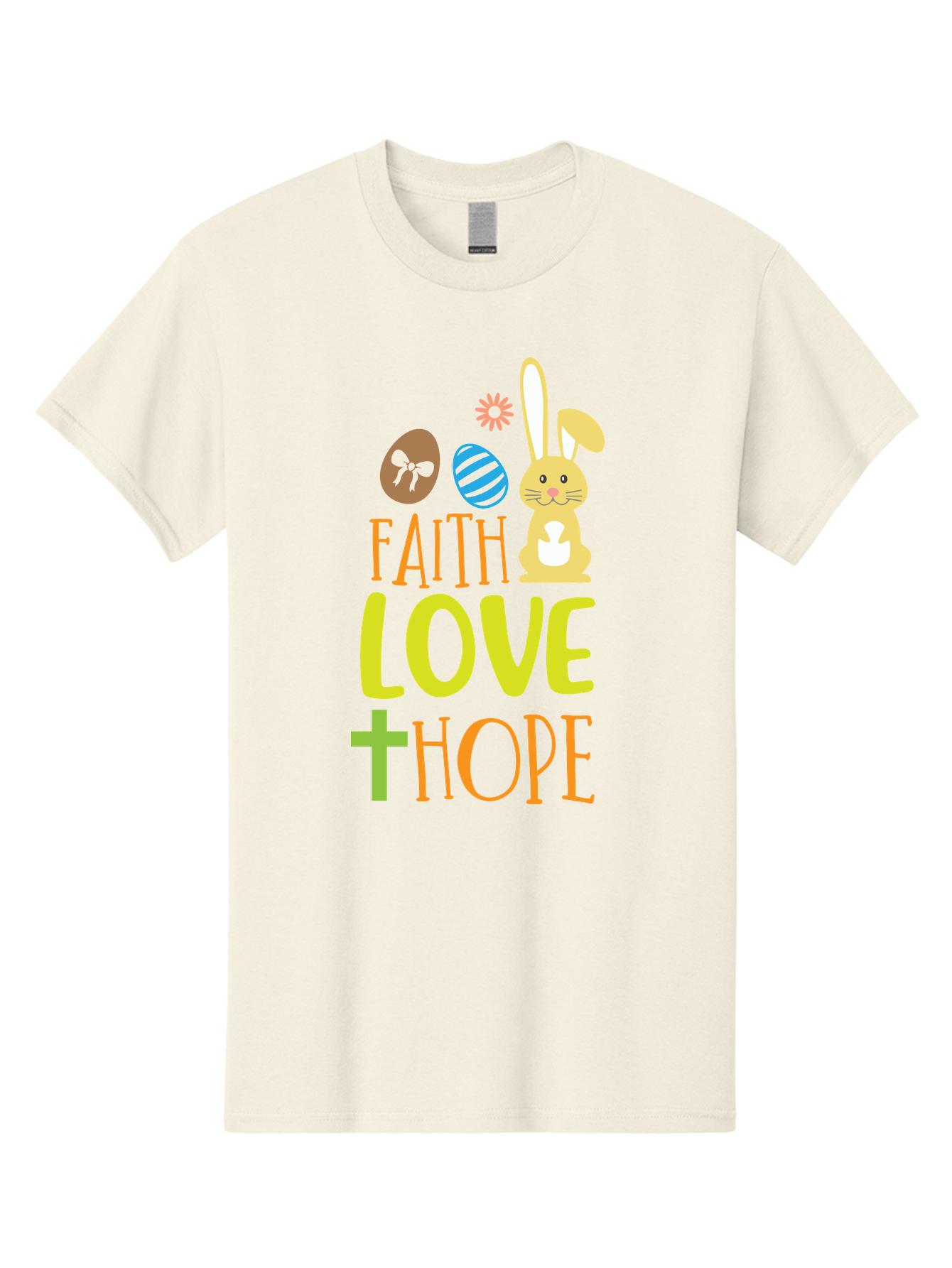 Faith-Love-Hope Men'S Graphic Tee, 100% Cotton, Comfortable Casual Summer Wear, Machine Washable, Easter Bunny, Faith Love Hope, Easter Eggs, Christian Symbolism, Inspirational Quote, Spring Theme, Pastel Colors, Holiday Design Aac703