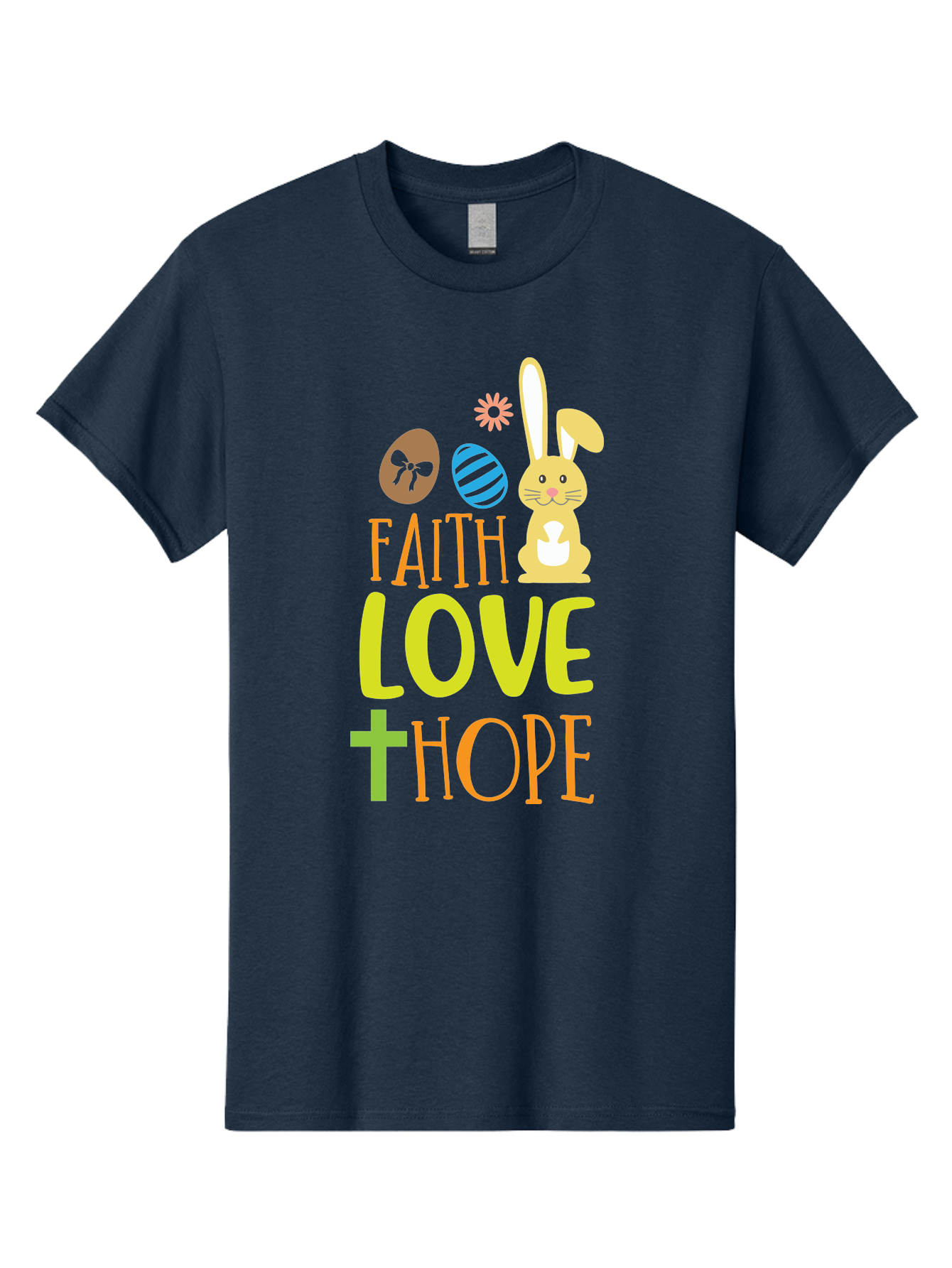 Faith-Love-Hope Men'S Graphic Tee, 100% Cotton, Comfortable Casual Summer Wear, Machine Washable, Easter Bunny, Faith Love Hope, Easter Eggs, Christian Symbolism, Inspirational Quote, Spring Theme, Pastel Colors, Holiday Design Aac703