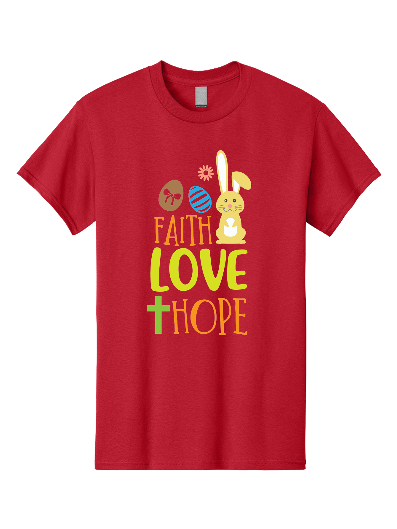 Faith-Love-Hope Men'S Graphic Tee, 100% Cotton, Comfortable Casual Summer Wear, Machine Washable, Easter Bunny, Faith Love Hope, Easter Eggs, Christian Symbolism, Inspirational Quote, Spring Theme, Pastel Colors, Holiday Design Aac703