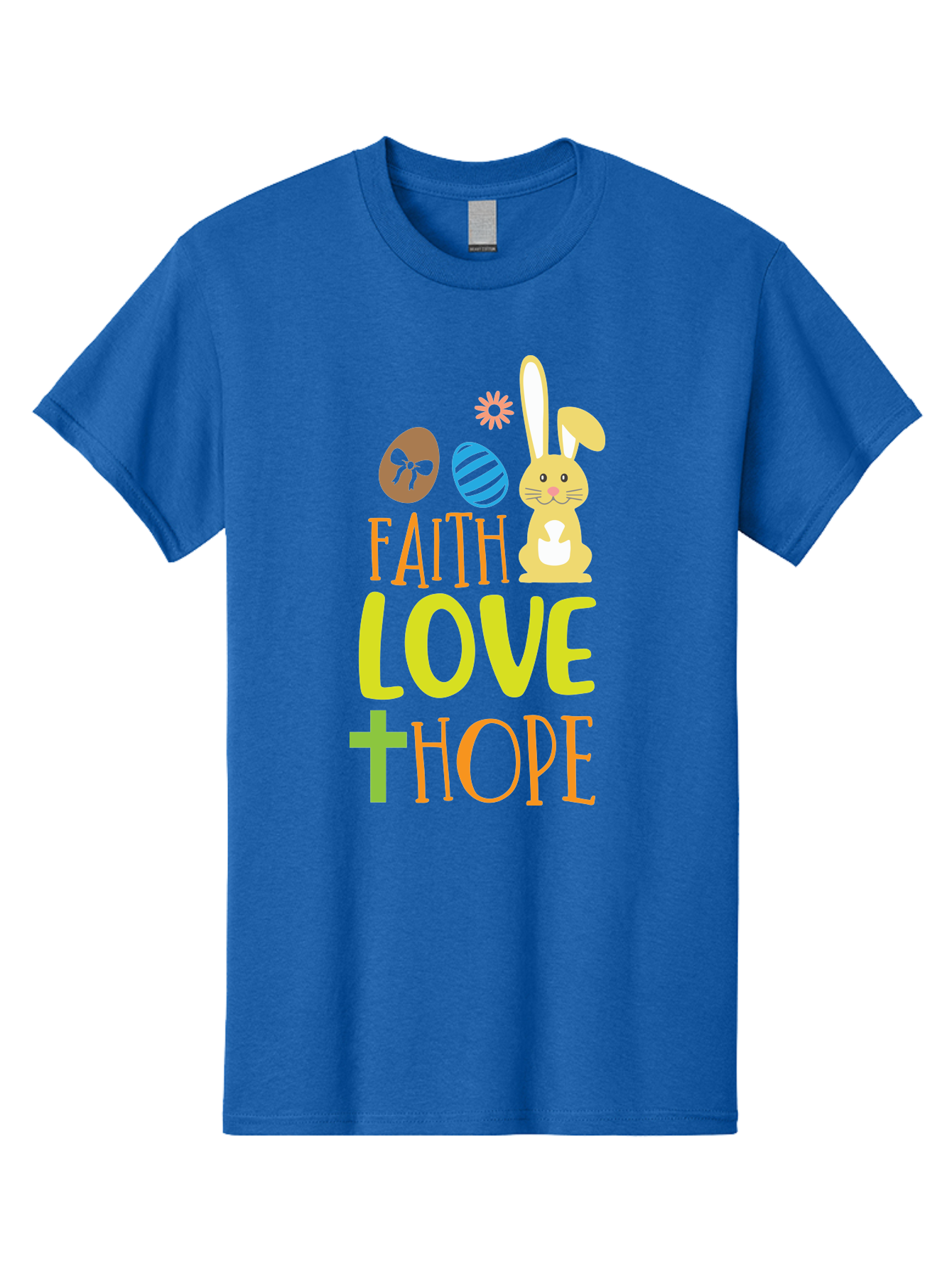 Faith-Love-Hope Men'S Graphic Tee, 100% Cotton, Comfortable Casual Summer Wear, Machine Washable, Easter Bunny, Faith Love Hope, Easter Eggs, Christian Symbolism, Inspirational Quote, Spring Theme, Pastel Colors, Holiday Design Aac703