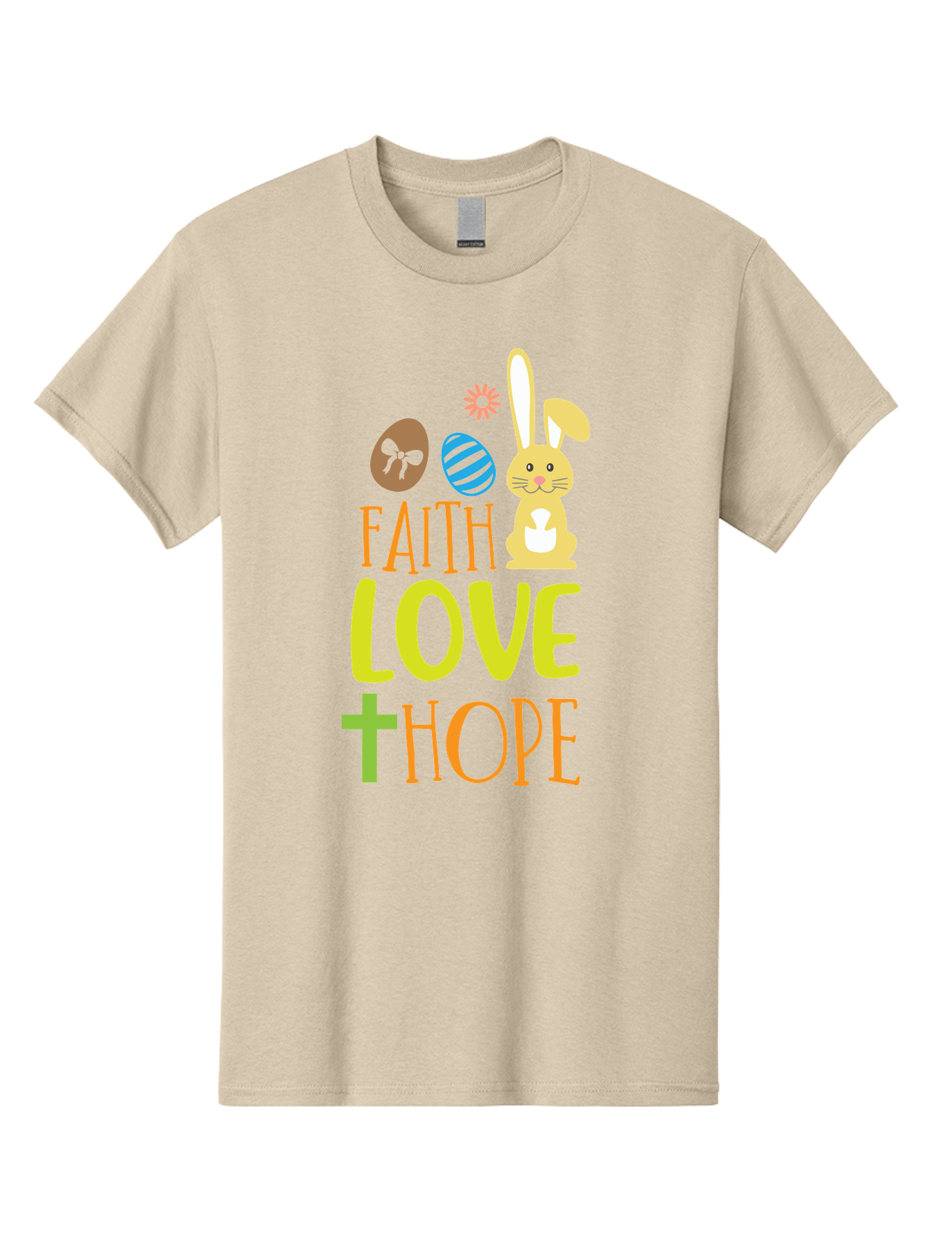 Faith-Love-Hope Men'S Graphic Tee, 100% Cotton, Comfortable Casual Summer Wear, Machine Washable, Easter Bunny, Faith Love Hope, Easter Eggs, Christian Symbolism, Inspirational Quote, Spring Theme, Pastel Colors, Holiday Design Aac703