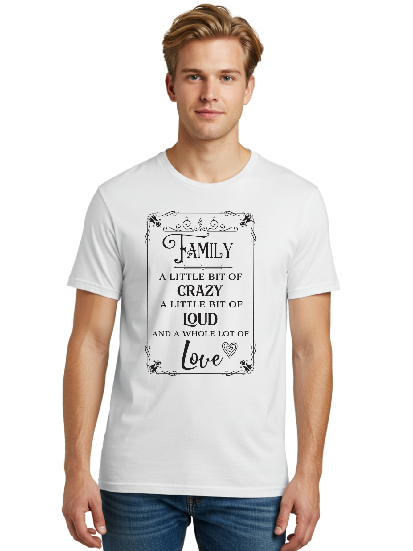 Family-A-Little-Bit-Of-Crazy Men'S Graphic Tee, 100% Cotton, Comfortable Casual Summer Wear, Machine Washable, Family Love, Crazy Family, Loud Family, Family Quotes, Love Quotes, Heartwarming Sayings, Family Values, Family Bonding Aac705