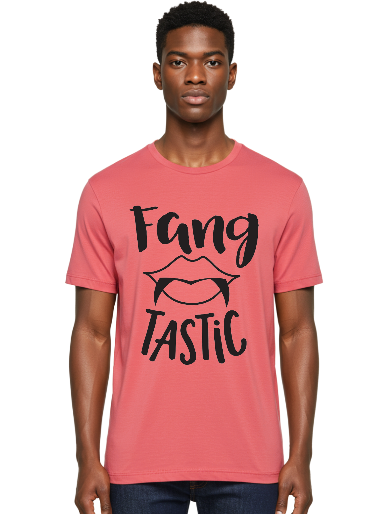 Fang-Tastic Men'S Graphic Tee, 100% Cotton, Comfortable Casual Summer Wear, Machine Washable, Vampire Fangs, Dark Humor, Fang Tastic, Gothic Style, Spooky Chic, Vampire-Inspired, Edgy Fashion, Bold Graphics, Playful Typography Aac706