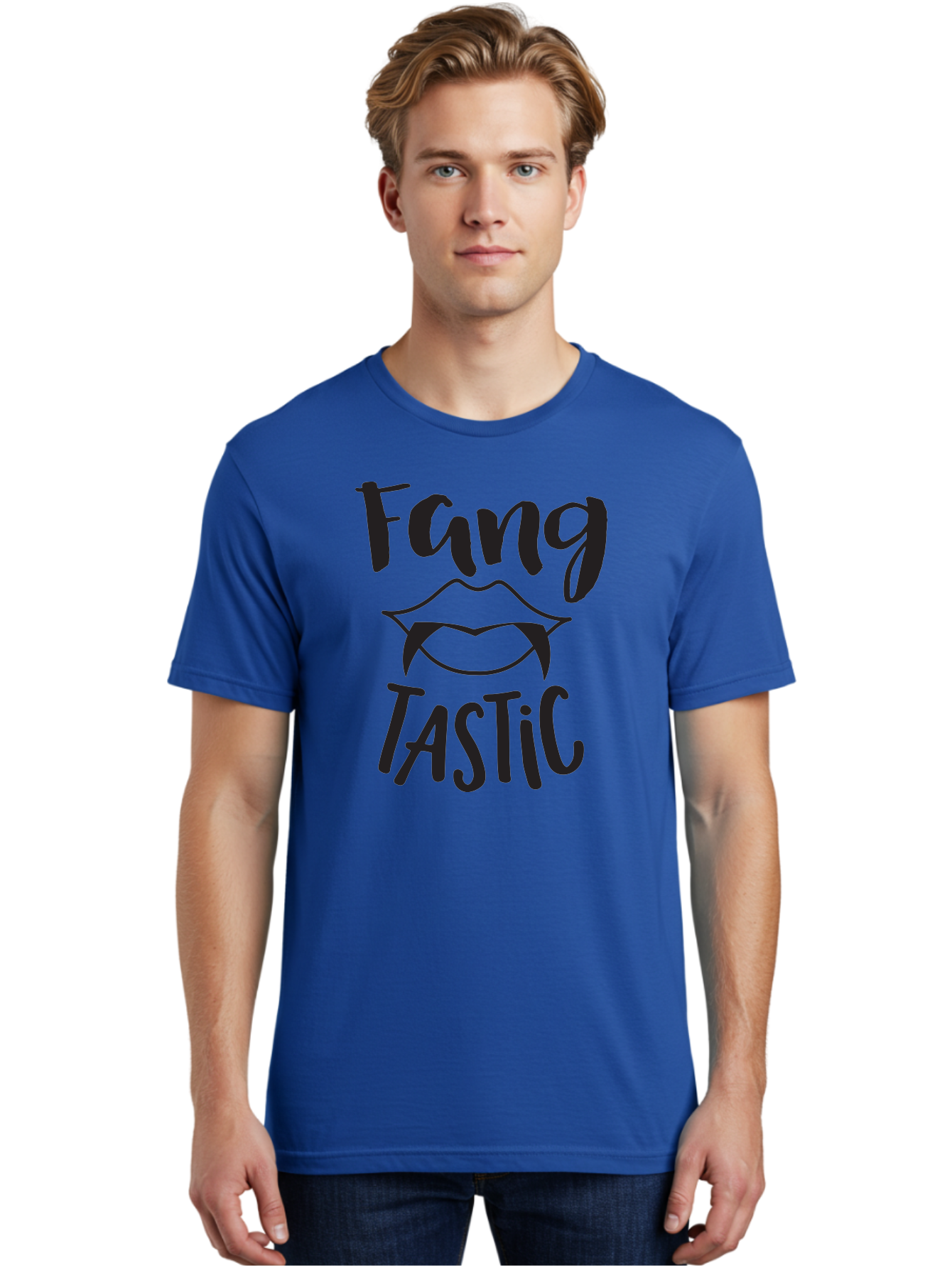 Fang-Tastic Men'S Graphic Tee, 100% Cotton, Comfortable Casual Summer Wear, Machine Washable, Vampire Fangs, Dark Humor, Fang Tastic, Gothic Style, Spooky Chic, Vampire-Inspired, Edgy Fashion, Bold Graphics, Playful Typography Aac706