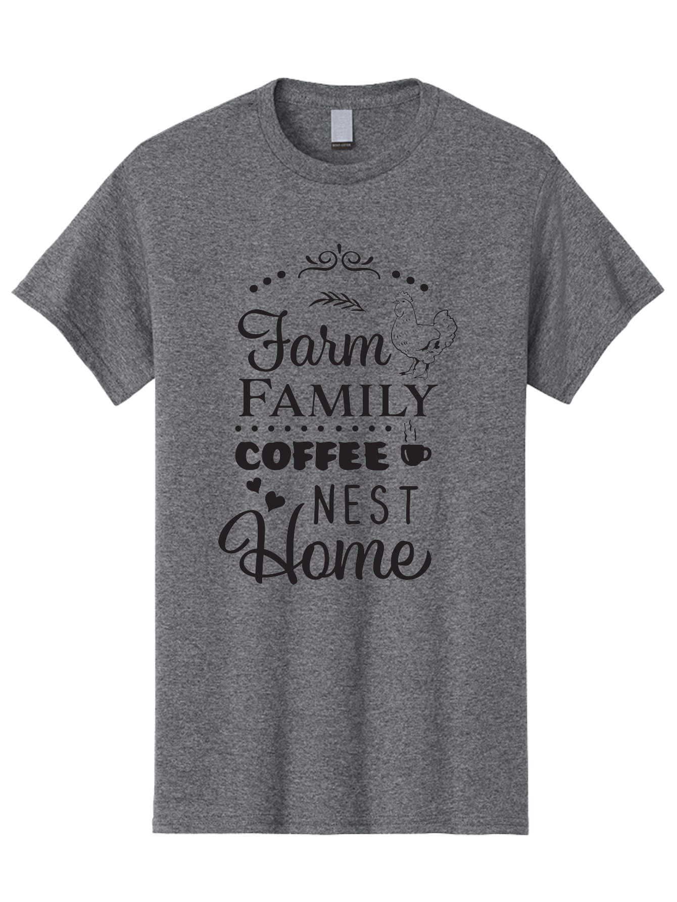 Farm-Family-Coffee-Nest-Home Men'S Graphic Tee, 100% Cotton, Comfortable Casual Summer Wear, Machine Washable, Farmhouse Decor, Family Love, Coffee Lovers, Cozy Home, Chicken Theme, Rustic Charm, Home Sweet Home, Farm Fresh Aac707