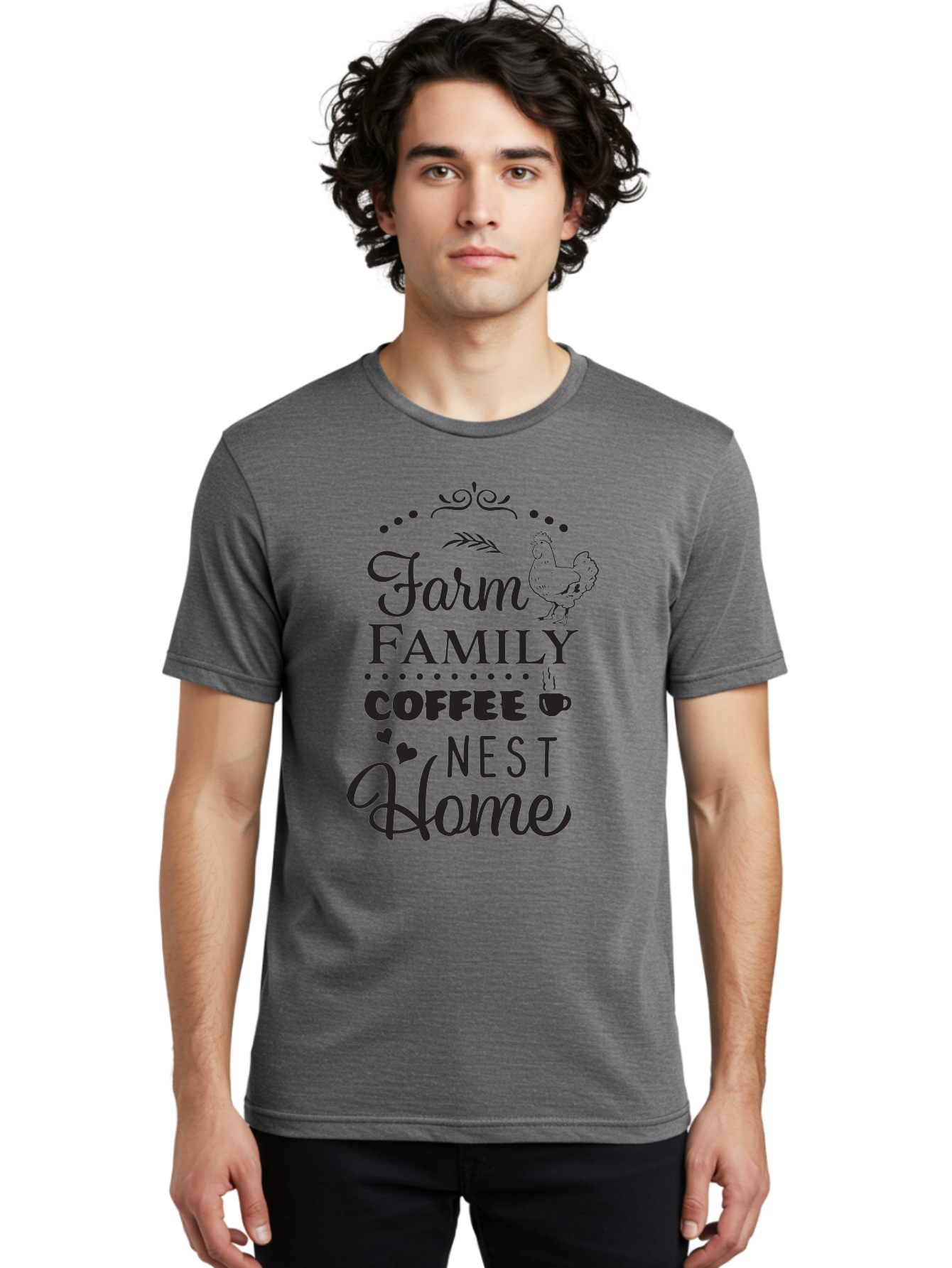 Farm-Family-Coffee-Nest-Home Men'S Graphic Tee, 100% Cotton, Comfortable Casual Summer Wear, Machine Washable, Farmhouse Decor, Family Love, Coffee Lovers, Cozy Home, Chicken Theme, Rustic Charm, Home Sweet Home, Farm Fresh Aac707