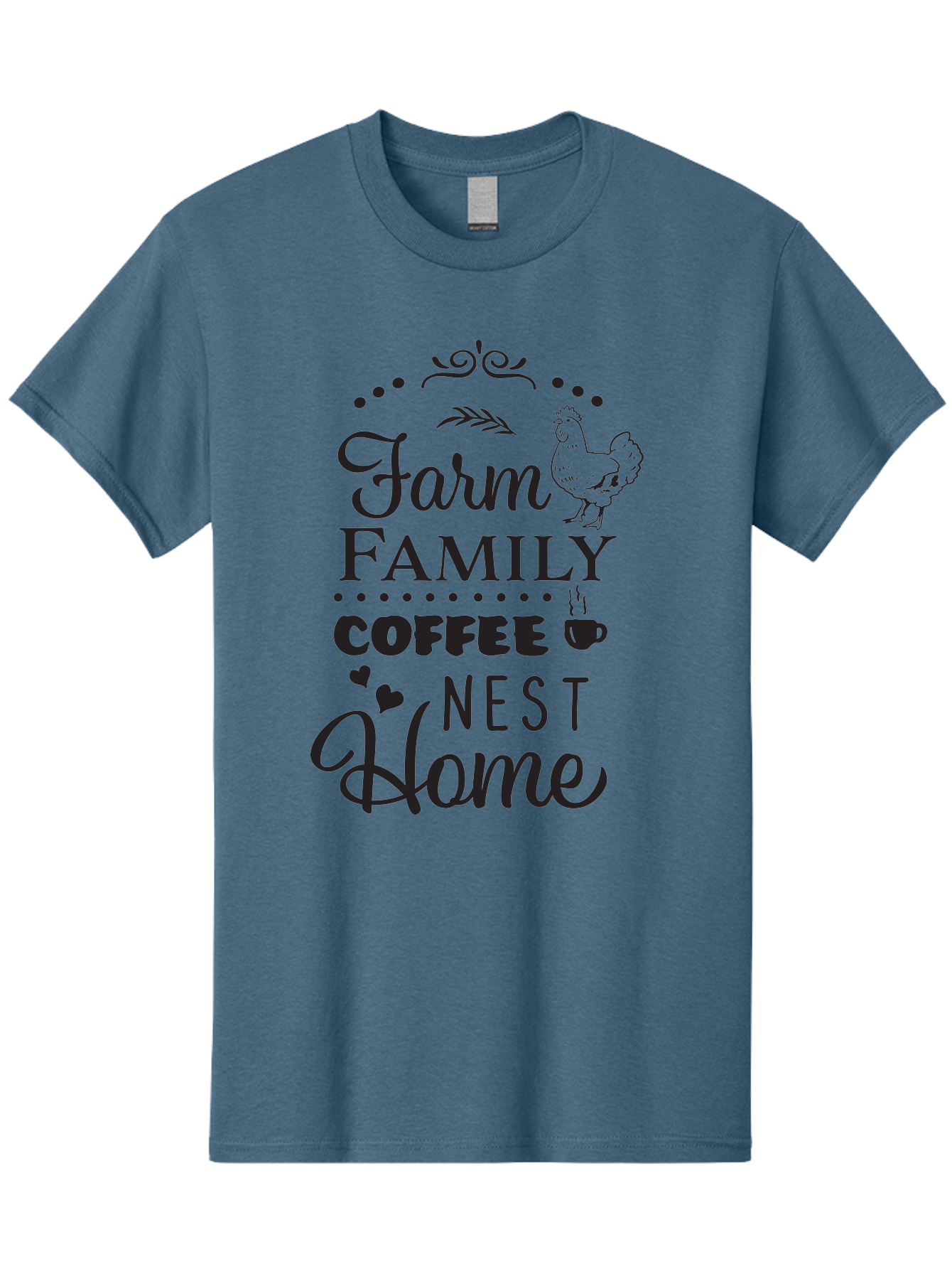 Farm-Family-Coffee-Nest-Home Men'S Graphic Tee, 100% Cotton, Comfortable Casual Summer Wear, Machine Washable, Farmhouse Decor, Family Love, Coffee Lovers, Cozy Home, Chicken Theme, Rustic Charm, Home Sweet Home, Farm Fresh Aac707
