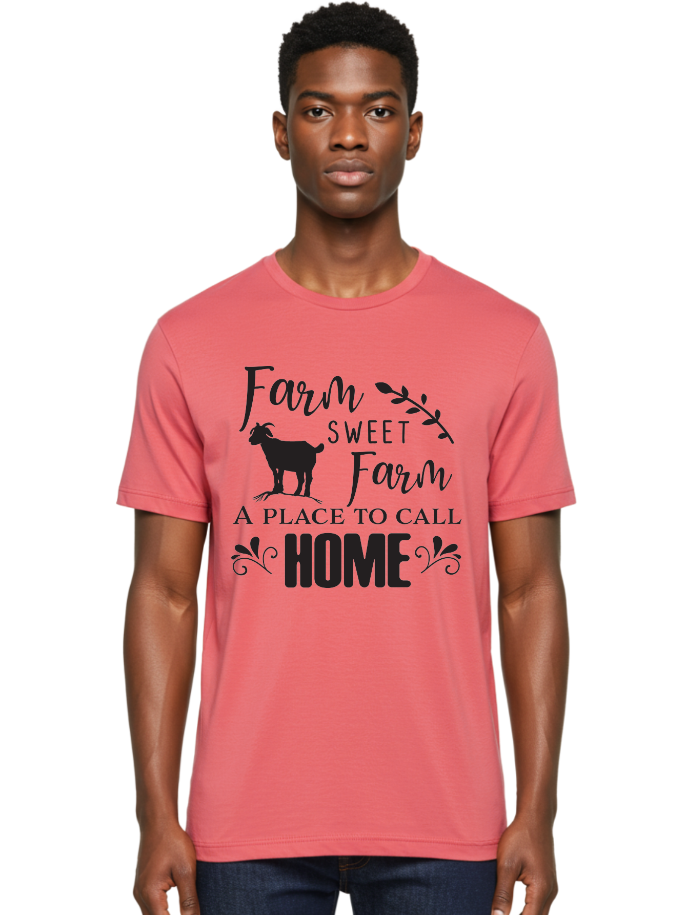 Farm-Sweet-Farm Men'S Graphic Tee, 100% Cotton, Comfortable Casual Summer Wear, Machine Washable, Farmhouse Decor, Rustic Charm, Country Living, Farm Animals, Goat Silhouette, Home Decor, Rural Life, Countryside, Farmhouse Style Aac708
