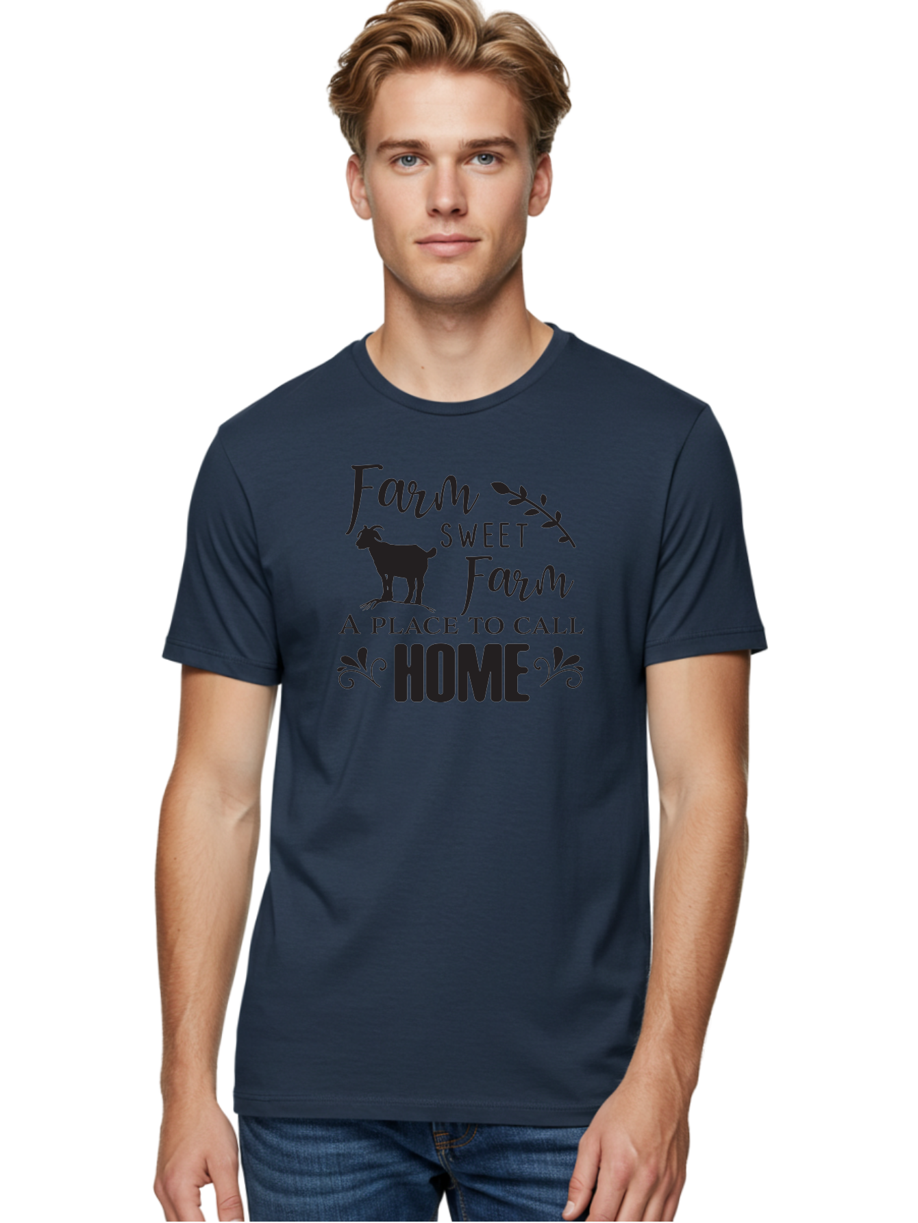 Farm-Sweet-Farm Men'S Graphic Tee, 100% Cotton, Comfortable Casual Summer Wear, Machine Washable, Farmhouse Decor, Rustic Charm, Country Living, Farm Animals, Goat Silhouette, Home Decor, Rural Life, Countryside, Farmhouse Style Aac708