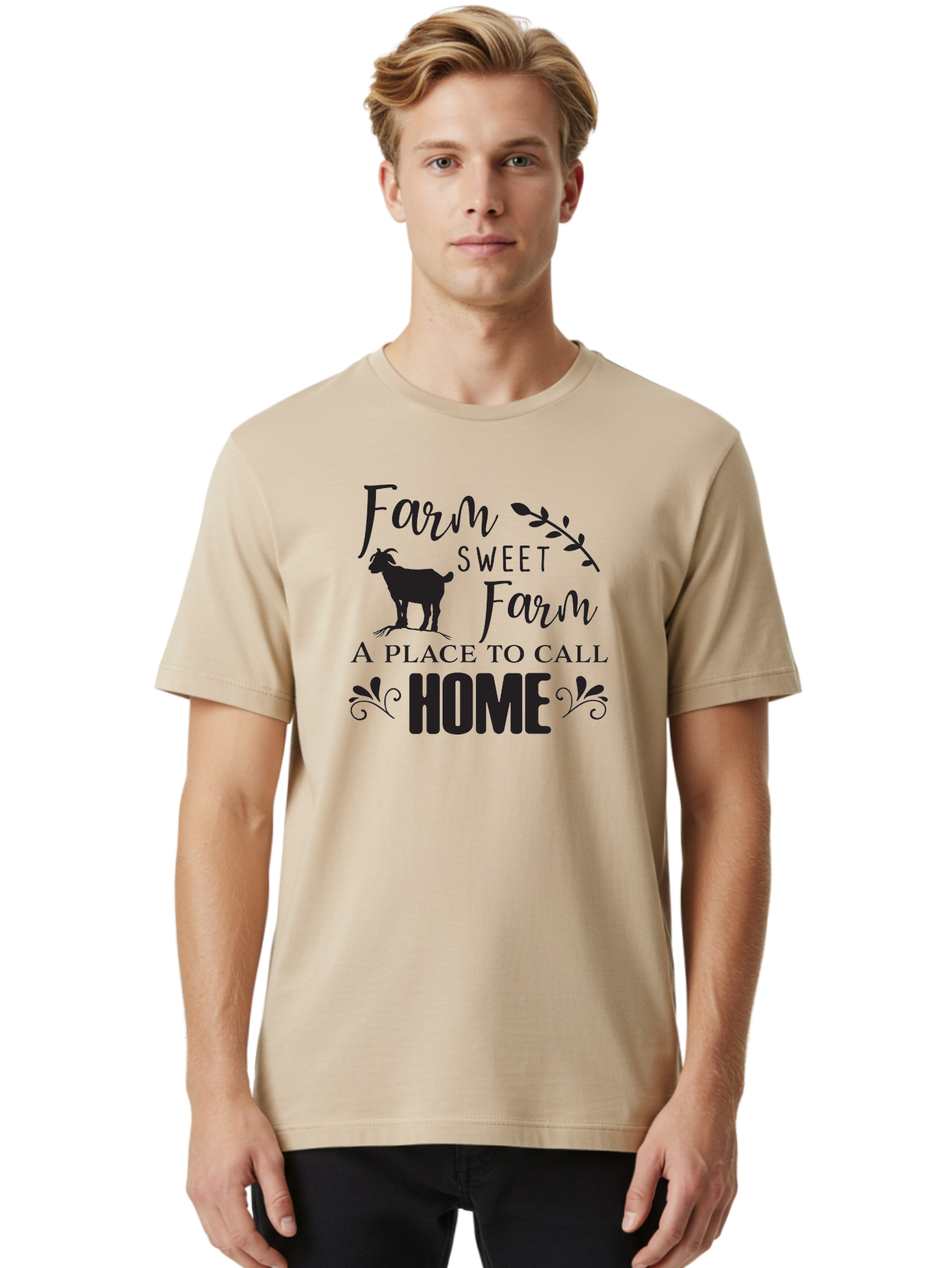 Farm-Sweet-Farm Men'S Graphic Tee, 100% Cotton, Comfortable Casual Summer Wear, Machine Washable, Farmhouse Decor, Rustic Charm, Country Living, Farm Animals, Goat Silhouette, Home Decor, Rural Life, Countryside, Farmhouse Style Aac708