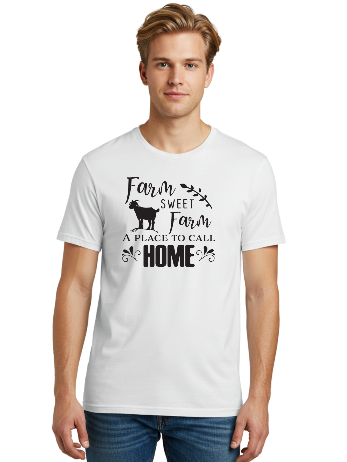 Farm-Sweet-Farm Men'S Graphic Tee, 100% Cotton, Comfortable Casual Summer Wear, Machine Washable, Farmhouse Decor, Rustic Charm, Country Living, Farm Animals, Goat Silhouette, Home Decor, Rural Life, Countryside, Farmhouse Style Aac708